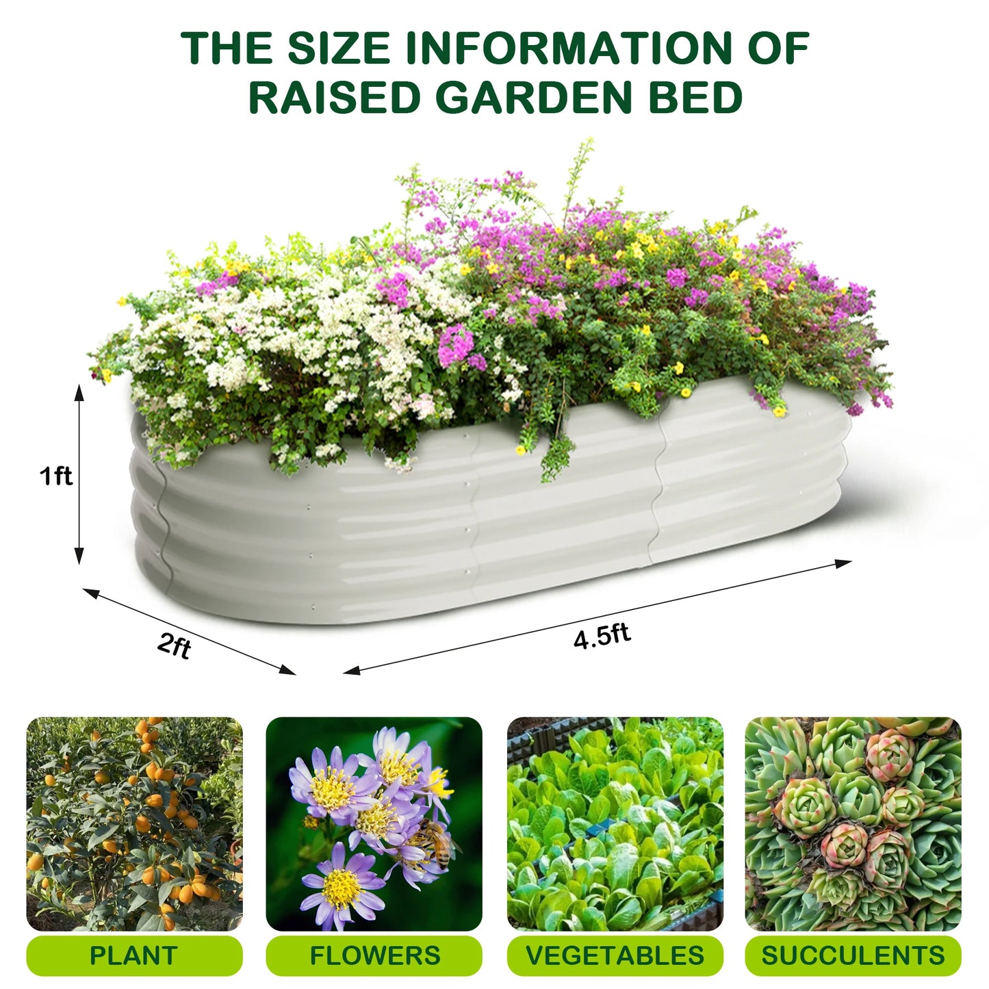 HiMISS Oval Raised Garden Bed Set Galvanized Planter Beds