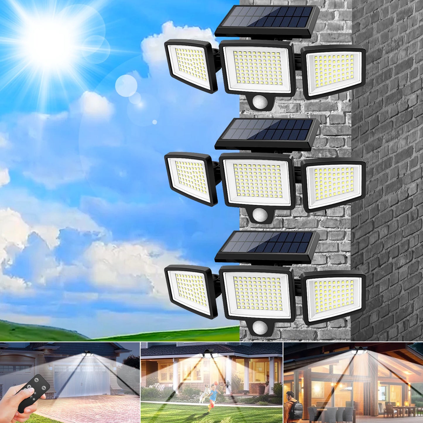 SZRSTH Outdoor Solar Motion Sensor Lights 2800LM 3 Pack