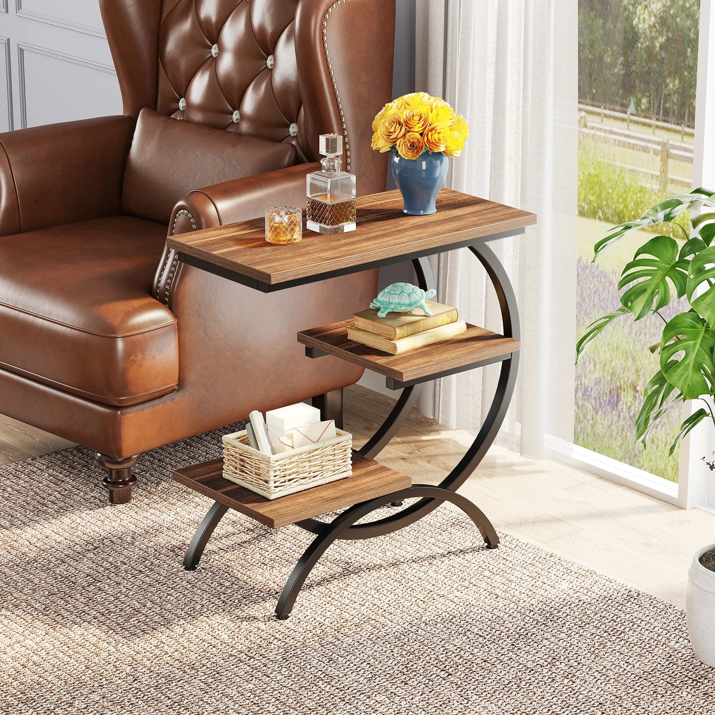 Tribesigns C Shaped End Table Industrial Storage Shelves