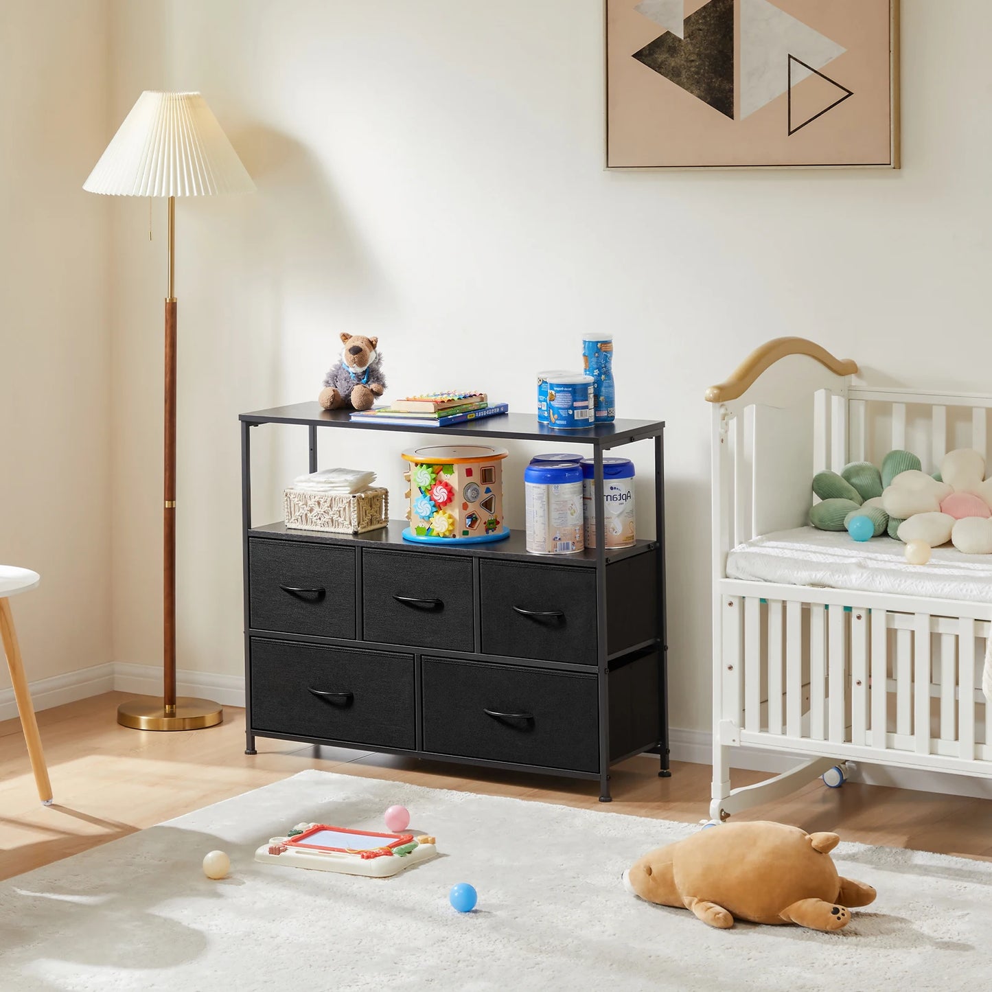 JHK Fireplace TV Stand Dresser With Fabric Drawers