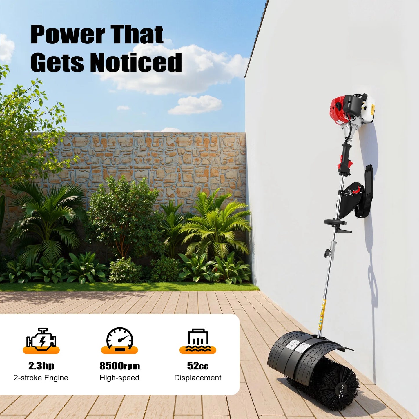 CNCEST 1700W 52cc Gasoline Powered Handheld Lawn Sweeper