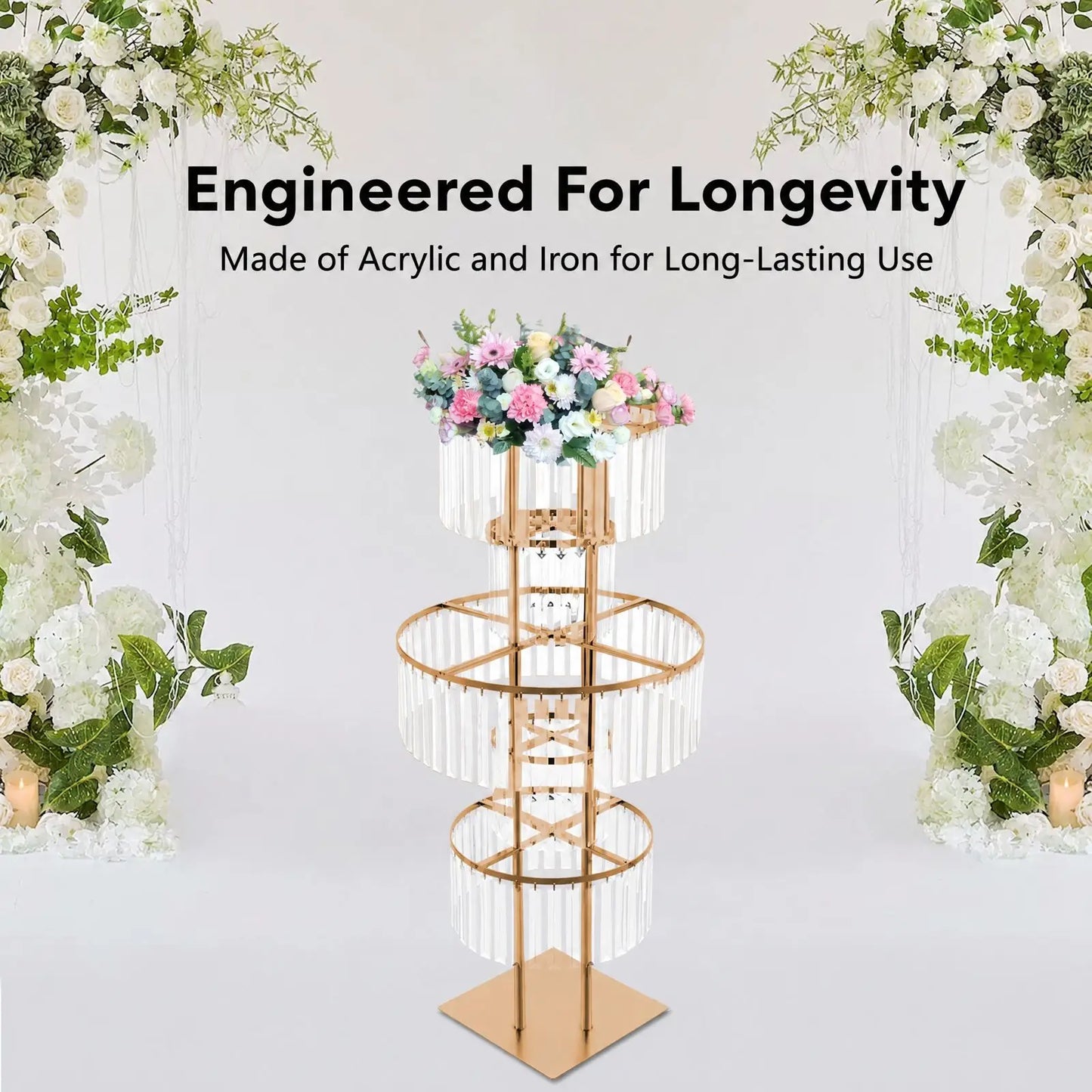 Five Tier Wedding Centerpiece Stand With Acrylic Flower Vase