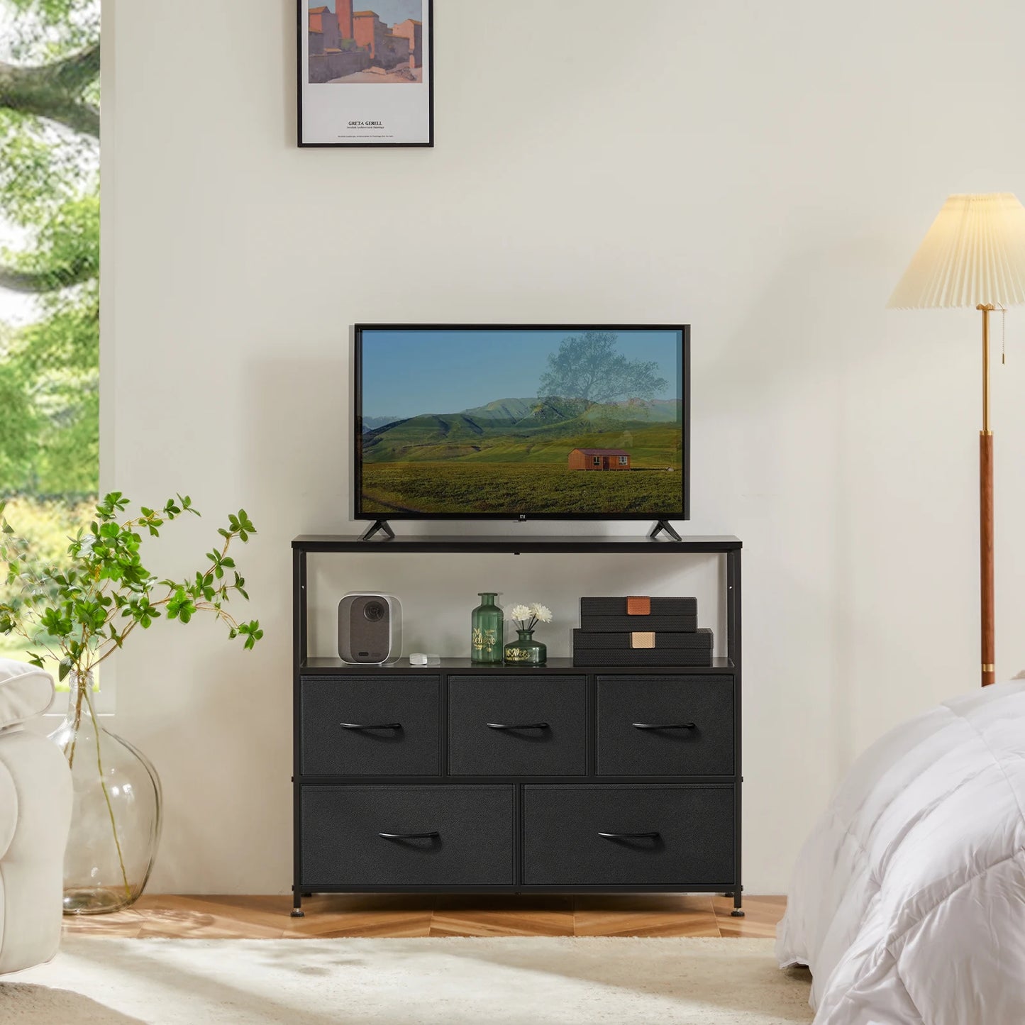 MCQ TV Stand Dresser 5 Fabric Storage Drawers Media Console