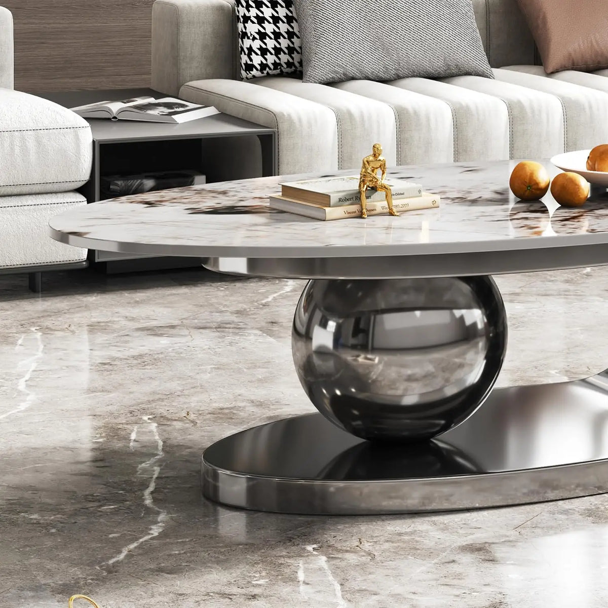 Modern Coffee Table With Sintered Stone Top And Pedestal