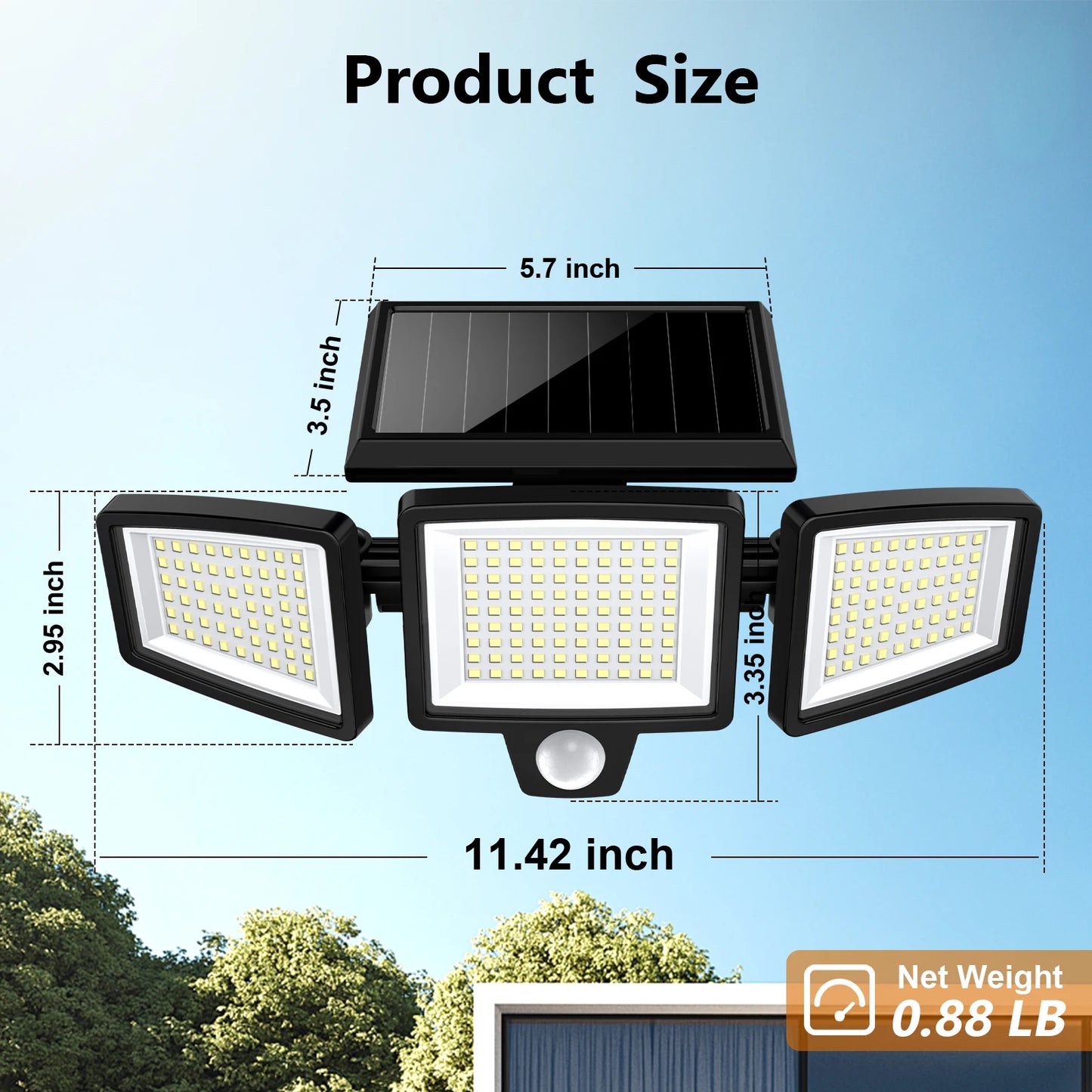 SZRSTH 3-Head Solar Outdoor Motion Sensor Light With Wireless Remote