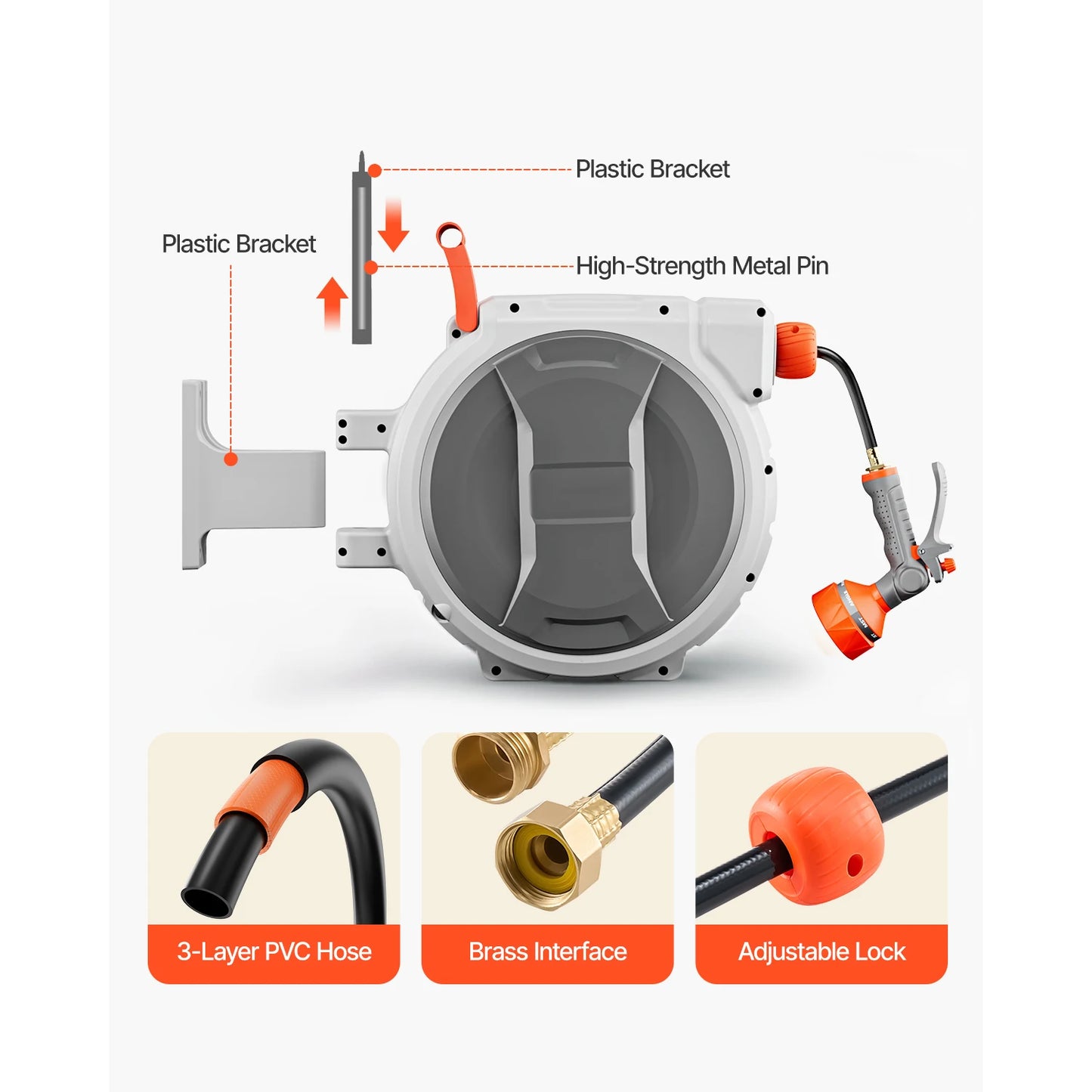 SucceBuy Retractable Garden Hose Reel Wall-Mounted With 9-Pattern Nozzle