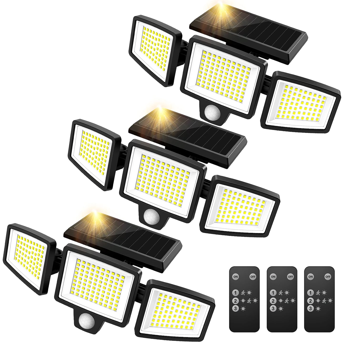 SZRSTH 3-Head Solar Outdoor Motion Sensor Light With Wireless Remote