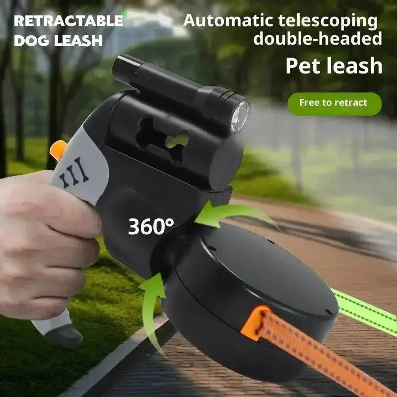 Auto Retractable DoubleHeaded Dog Leash 3M Rope With LED Flashlight