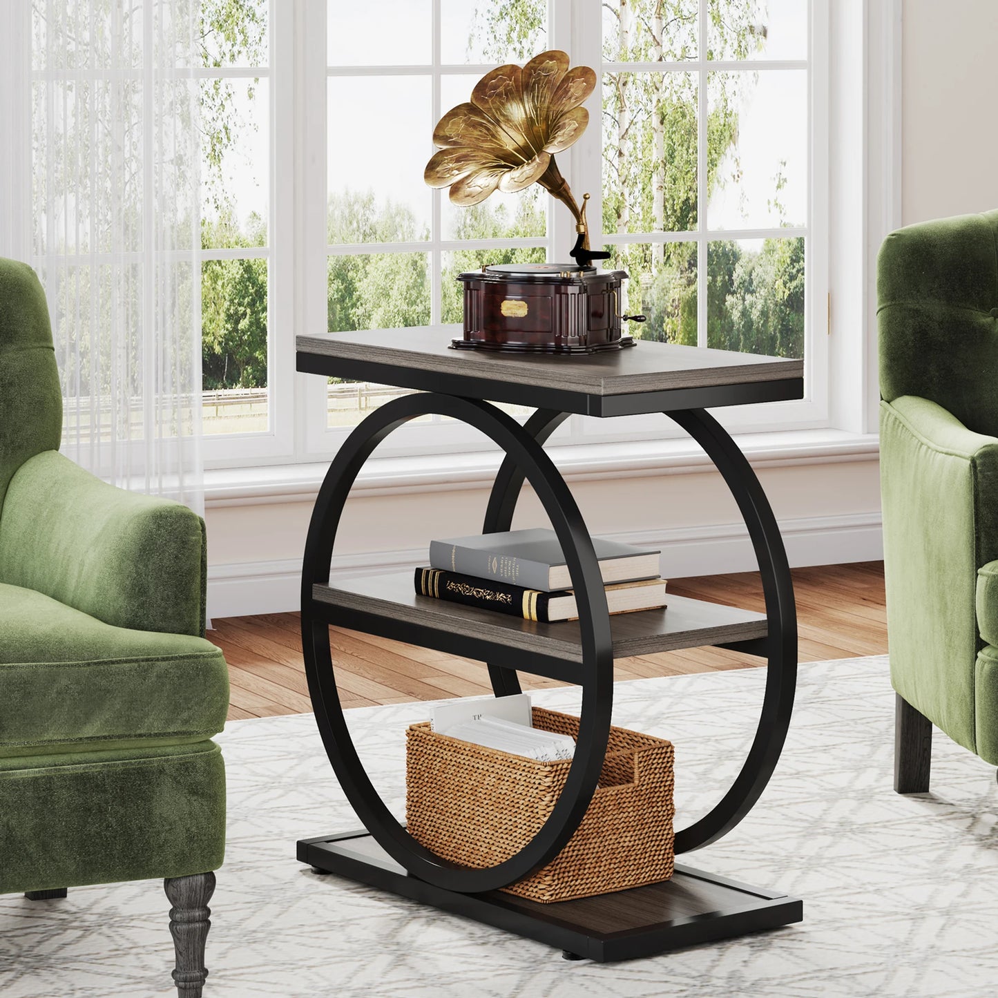 Tribesigns End Table With 3 Shelves, Industrial Narrow Side Table