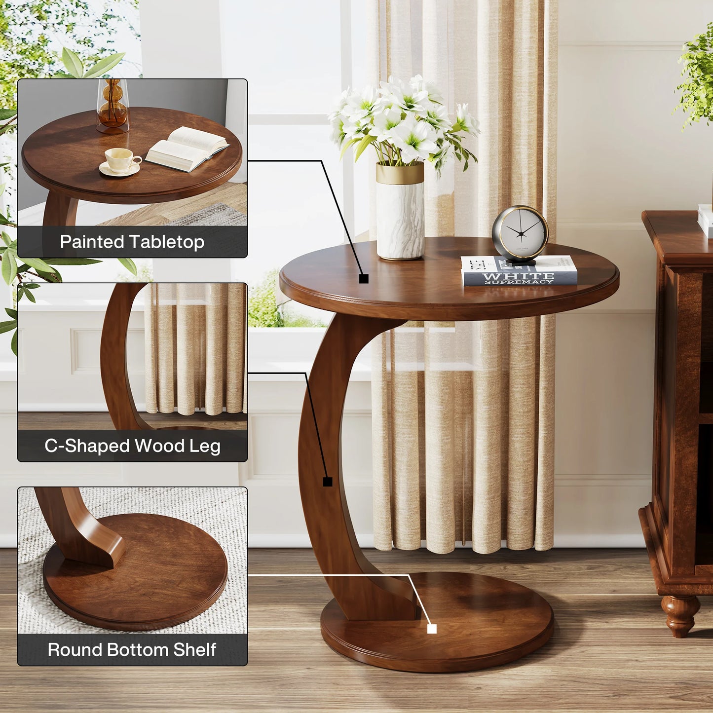 Tribesigns Round Wood End Table Mid Century Side Table