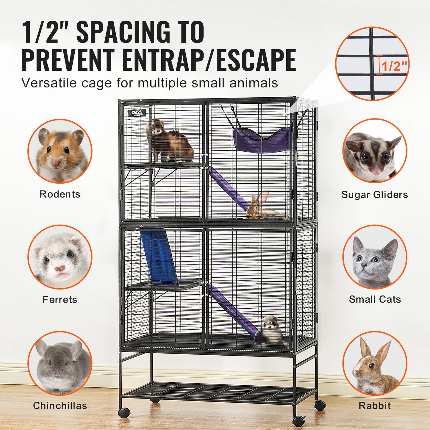 SucceBuy Rolling Metal Ferret Cage 4-Tier Critter Nation Small Animal Cage
