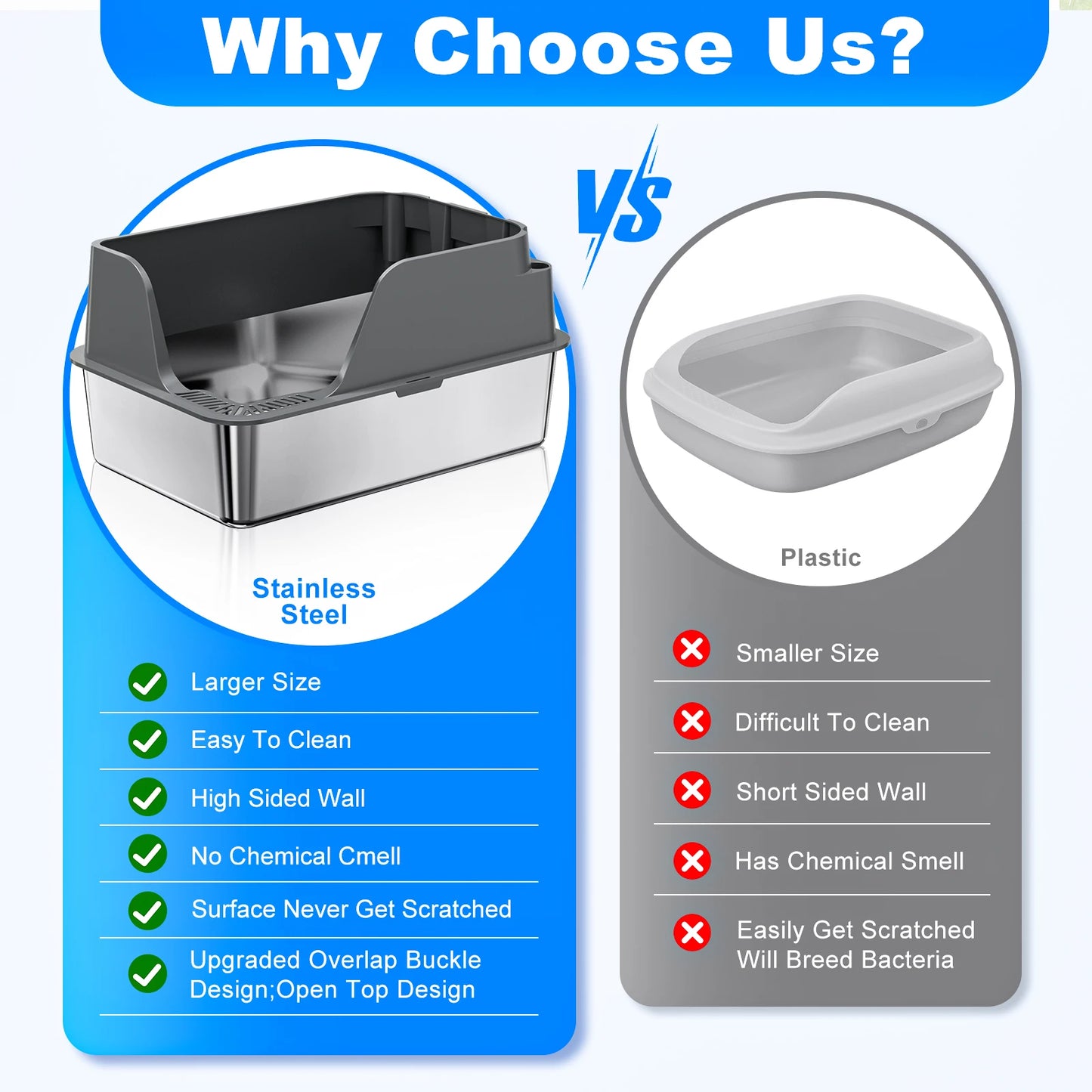 Stainless Steel Cat Litter Box With Lid Splash Proof Leak Proof