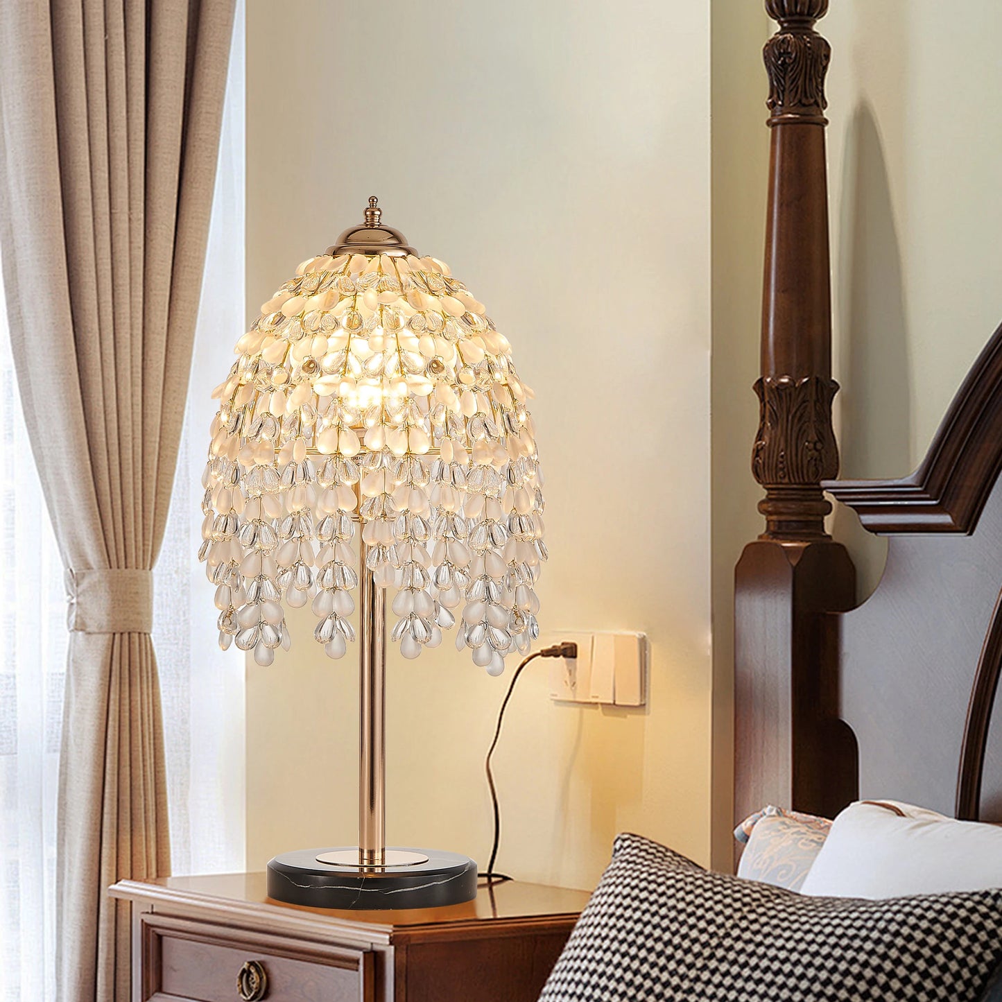 Elegant Crystal Table Lamp With Waterfall Bead Shades