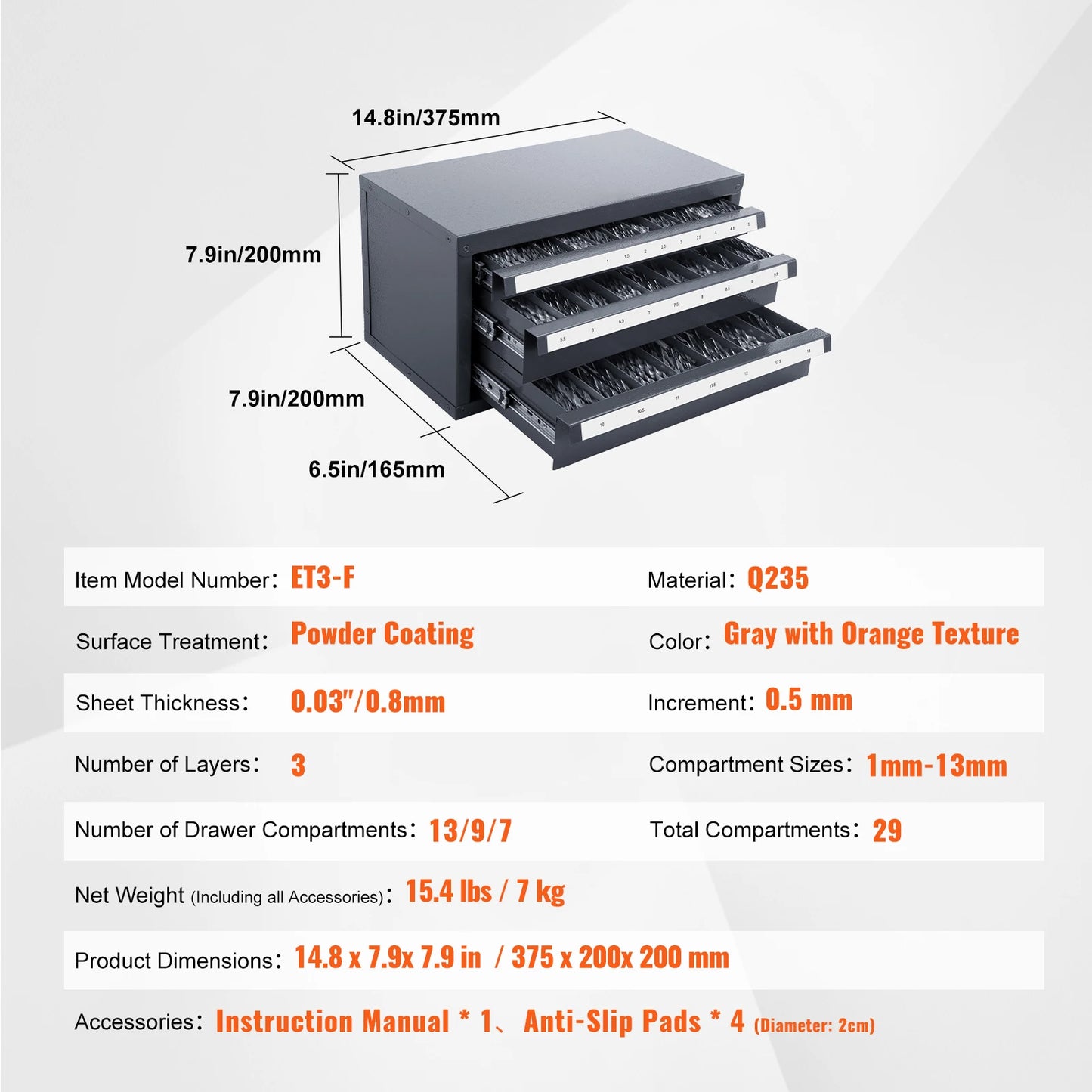 SucceBuy Steel Drill Bit Dispenser Cabinet With Three Drawers