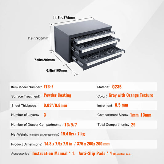 SucceBuy Steel Drill Bit Dispenser Cabinet With Three Drawers