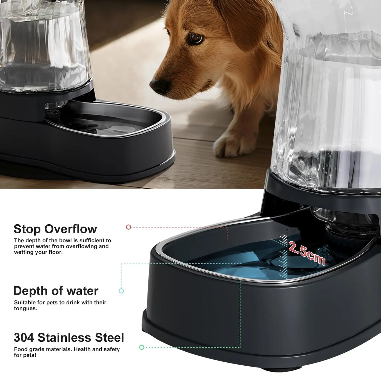 Automatic Pet Water Dispenser With Stainless Steel Bowl