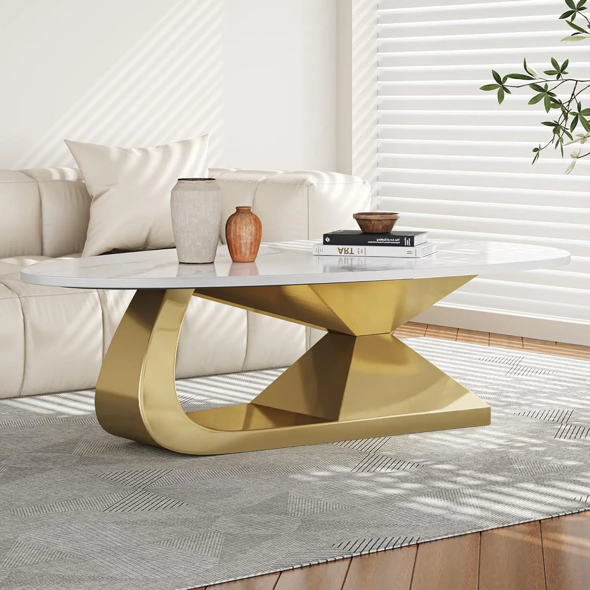 Modern Coffee Table With Sintered Stone Top And Pedestal