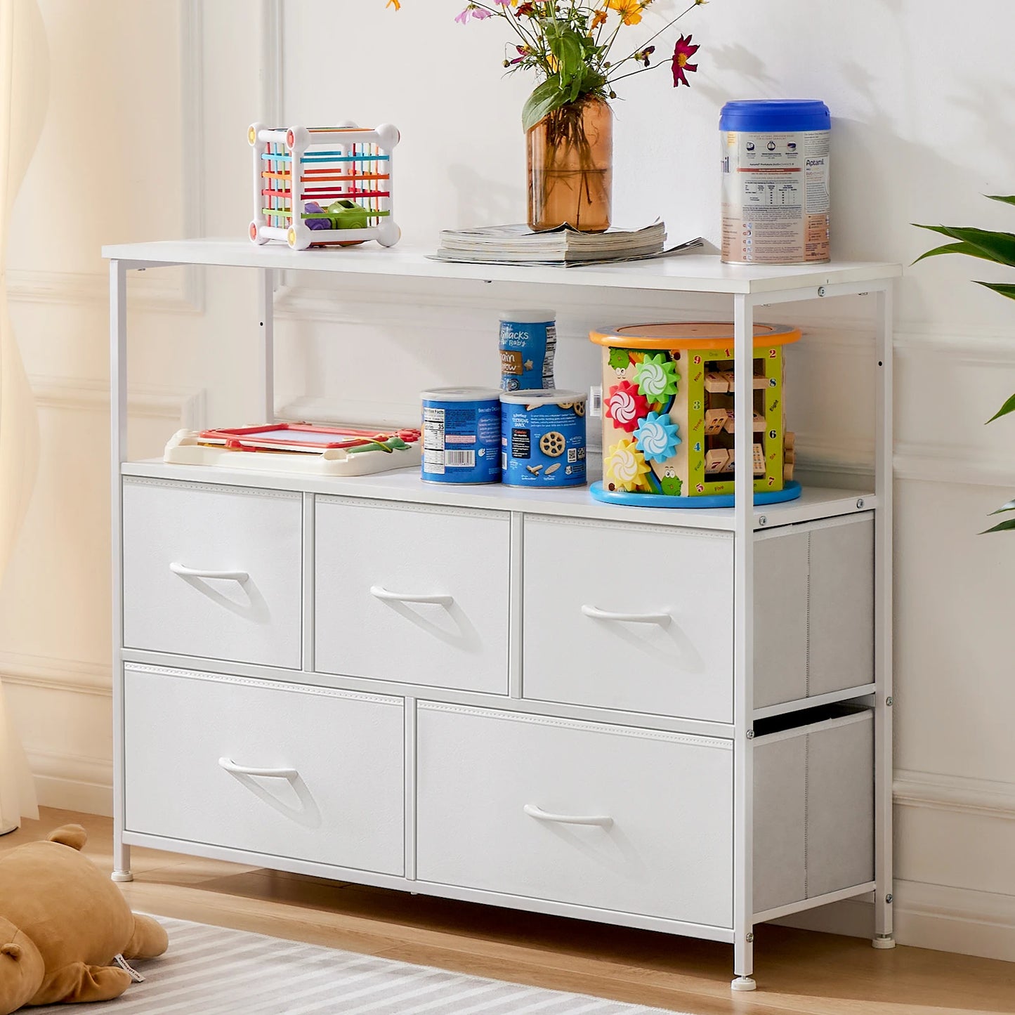 MCQ TV Stand Dresser 5 Fabric Storage Drawers Media Console