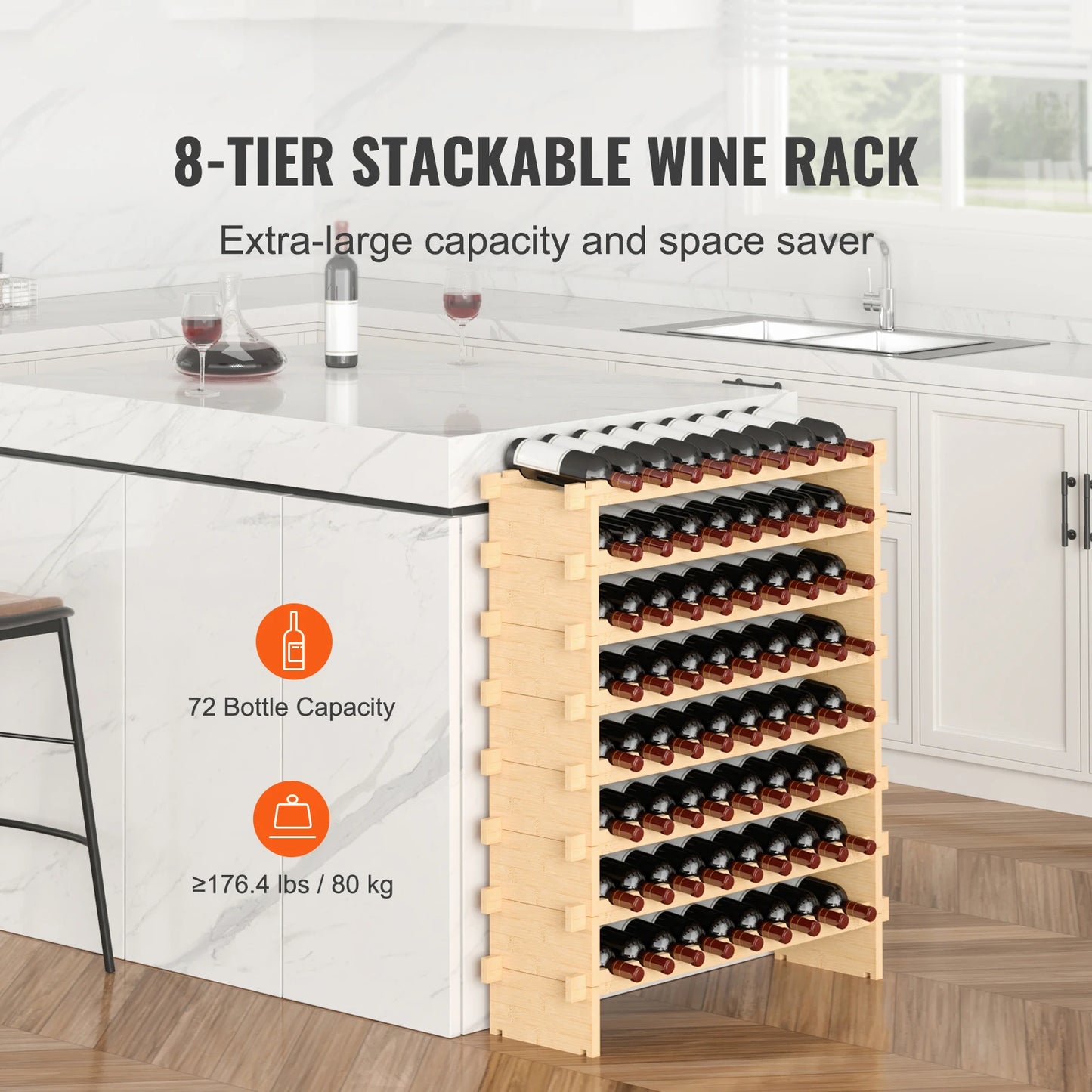 SucceBuy Bamboo Eight-Tier Stackable Wine Rack