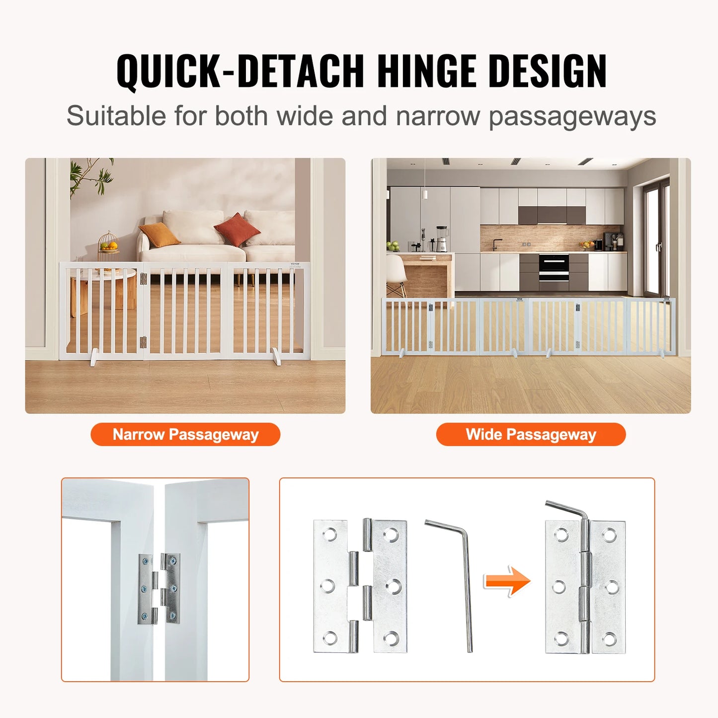 SucceBuy Freestanding Dog Gate, 3-Panel Foldable Pet Barrier