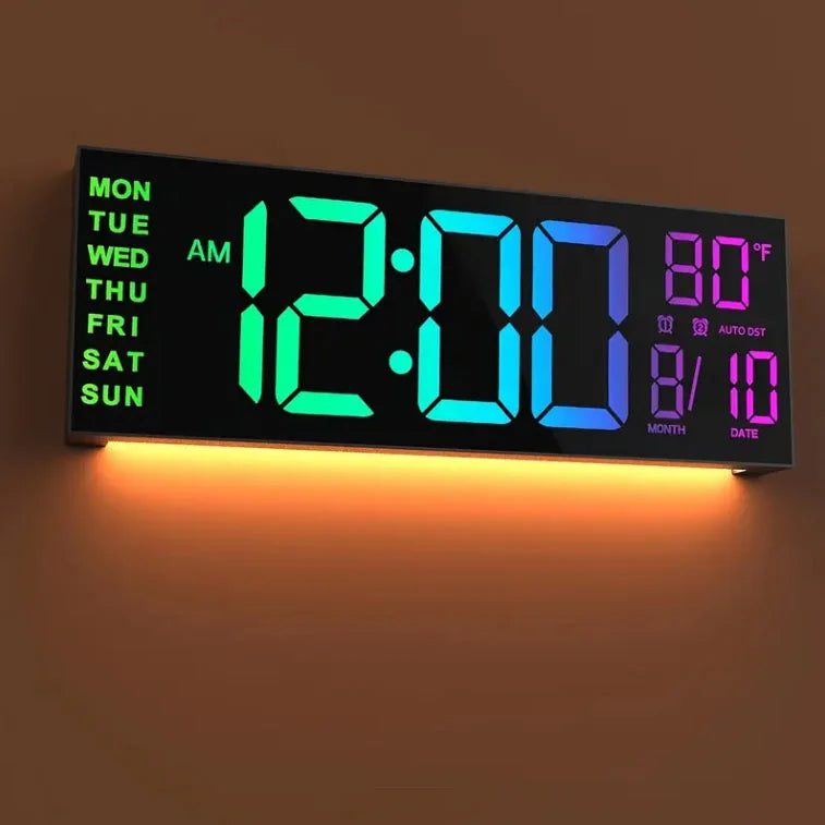 Digital Wall Clock With Remote, Timer, 8 RGB Display, Temperature
