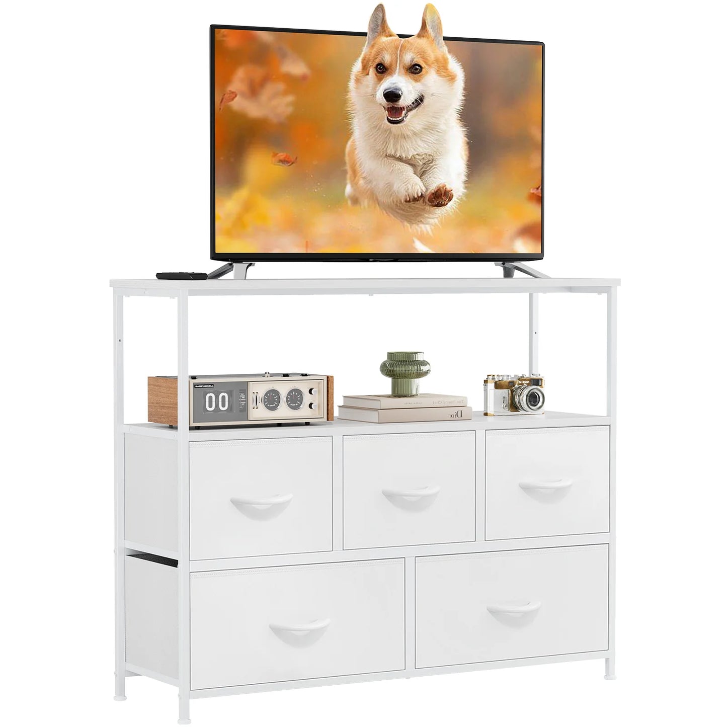 MCQ TV Stand Dresser 5 Fabric Storage Drawers Media Console