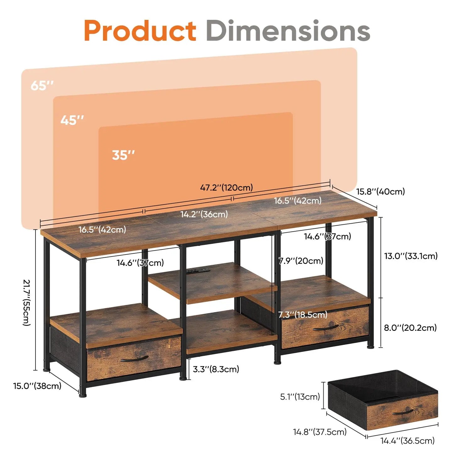 JHK Modern Wooden Tv Stand With Dual Storage Shelves
