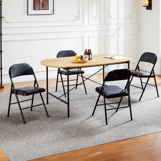 JHK Leather Padded Folding Chairs for Living Room Set of 4