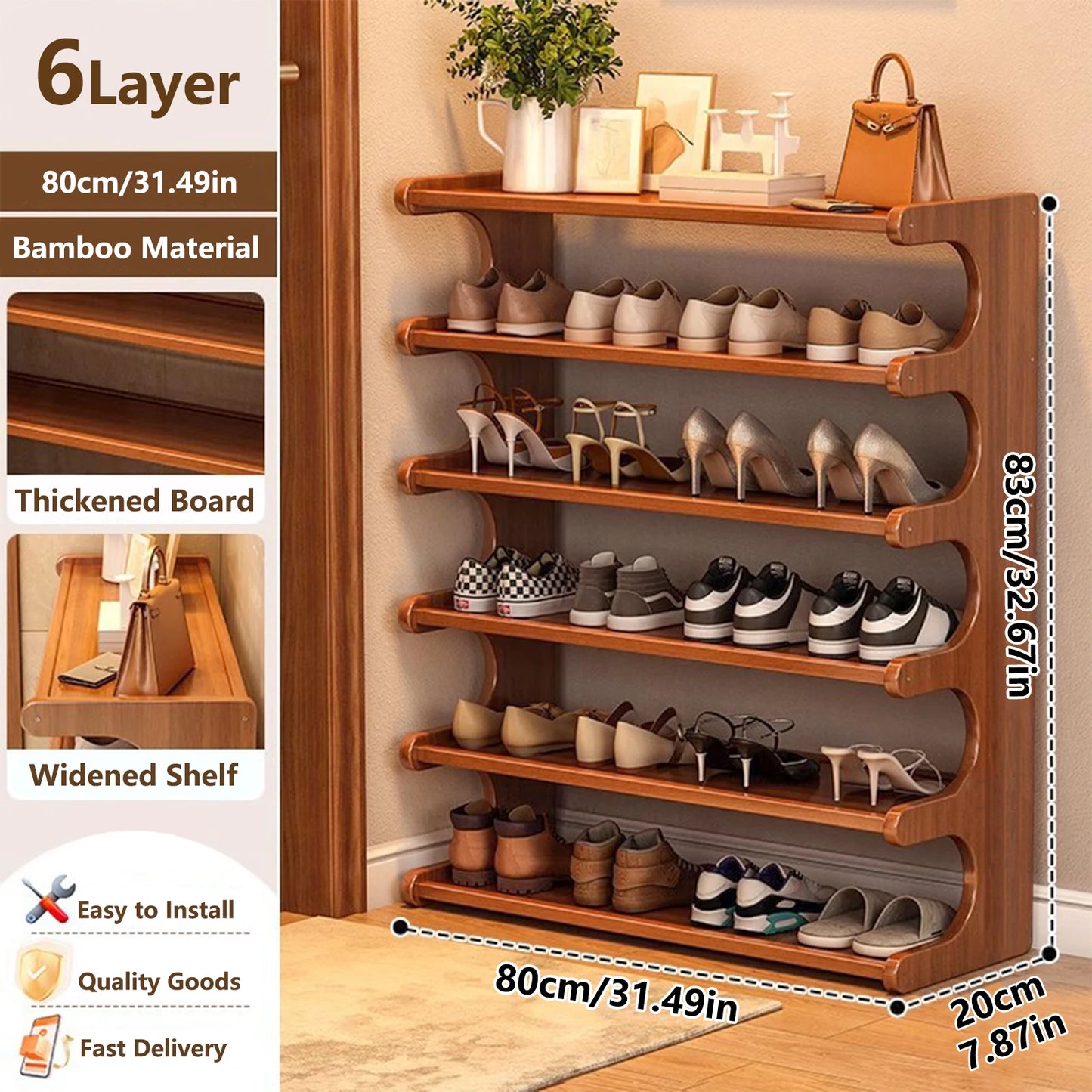 Wood Grain 5/6 Layer Shoe Rack Space Saving Storage Organizer