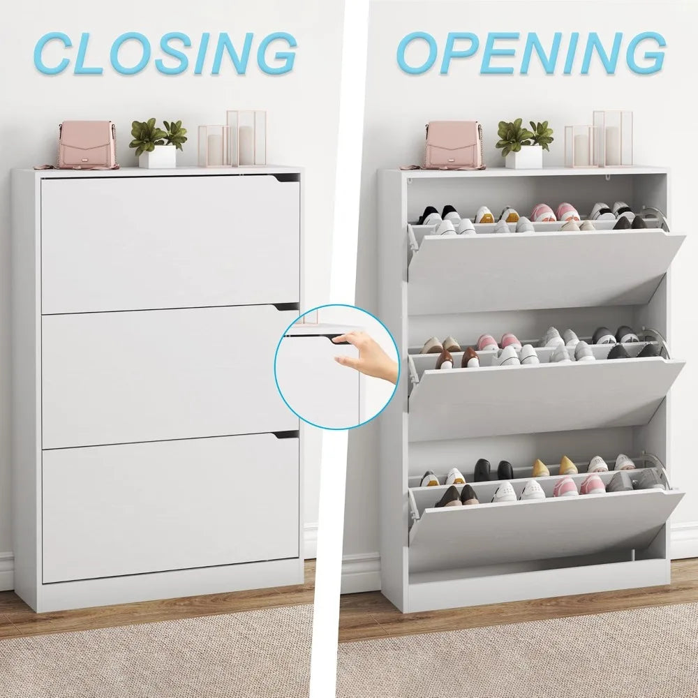 3 Drawer Flip Shoe Cabinet For Entryway And Hallway