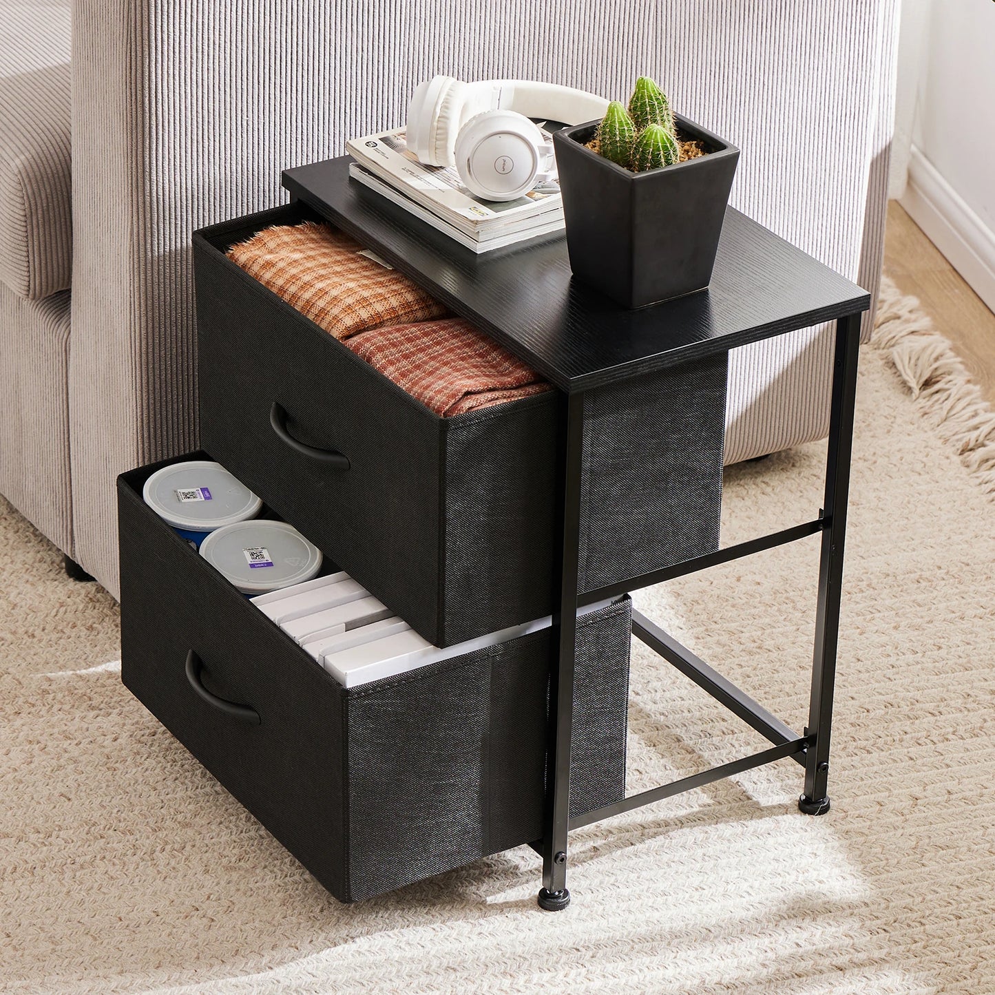 JHK Nightstand Bedside Table With Storage Drawers Modern Minimalist