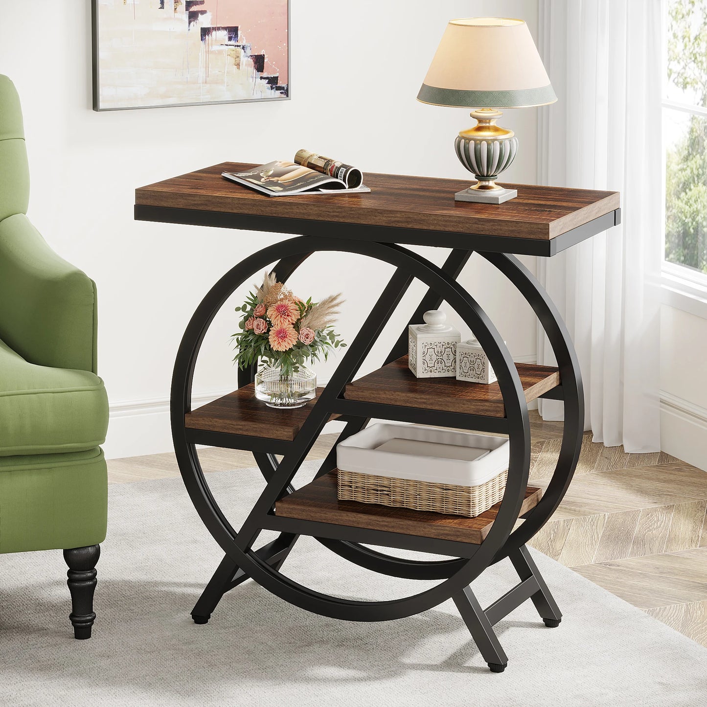 Tribesigns End Table With 3 Shelves, Industrial Narrow Side Table