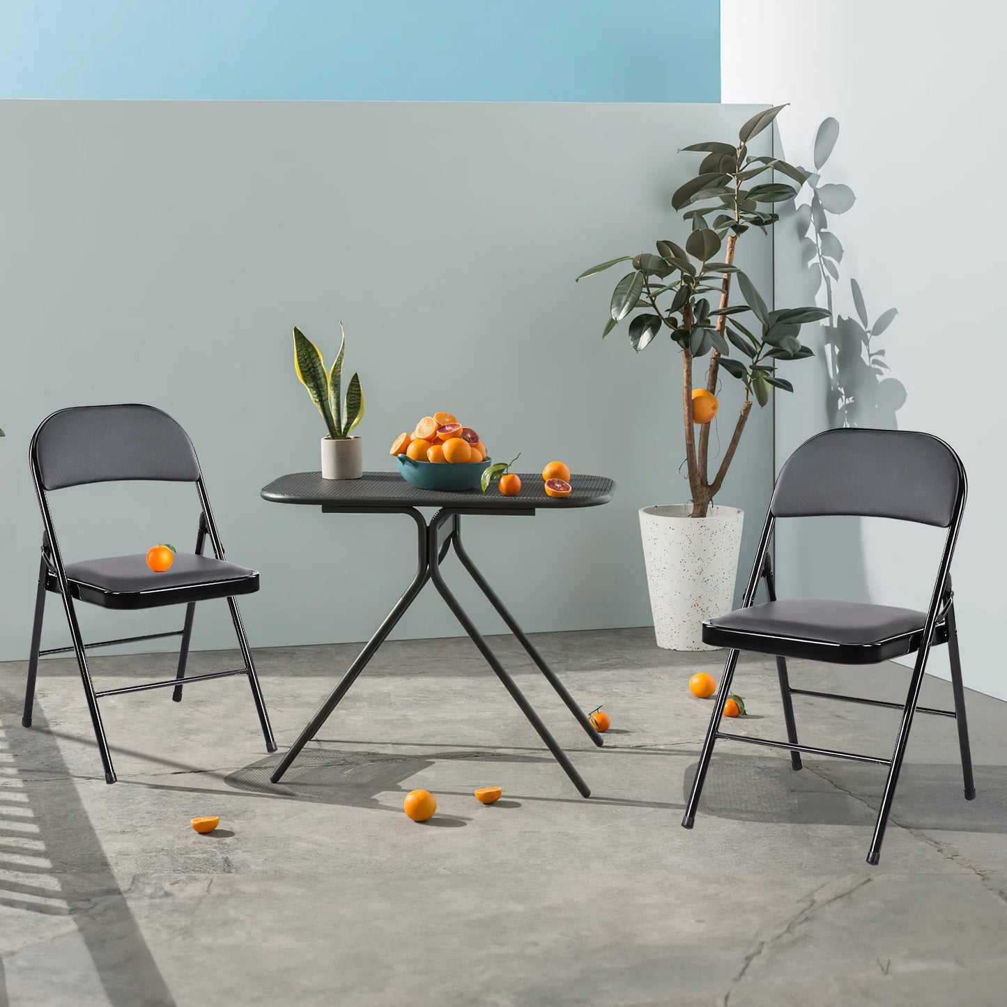 JHK Leather Padded Folding Chairs for Living Room Set of 4