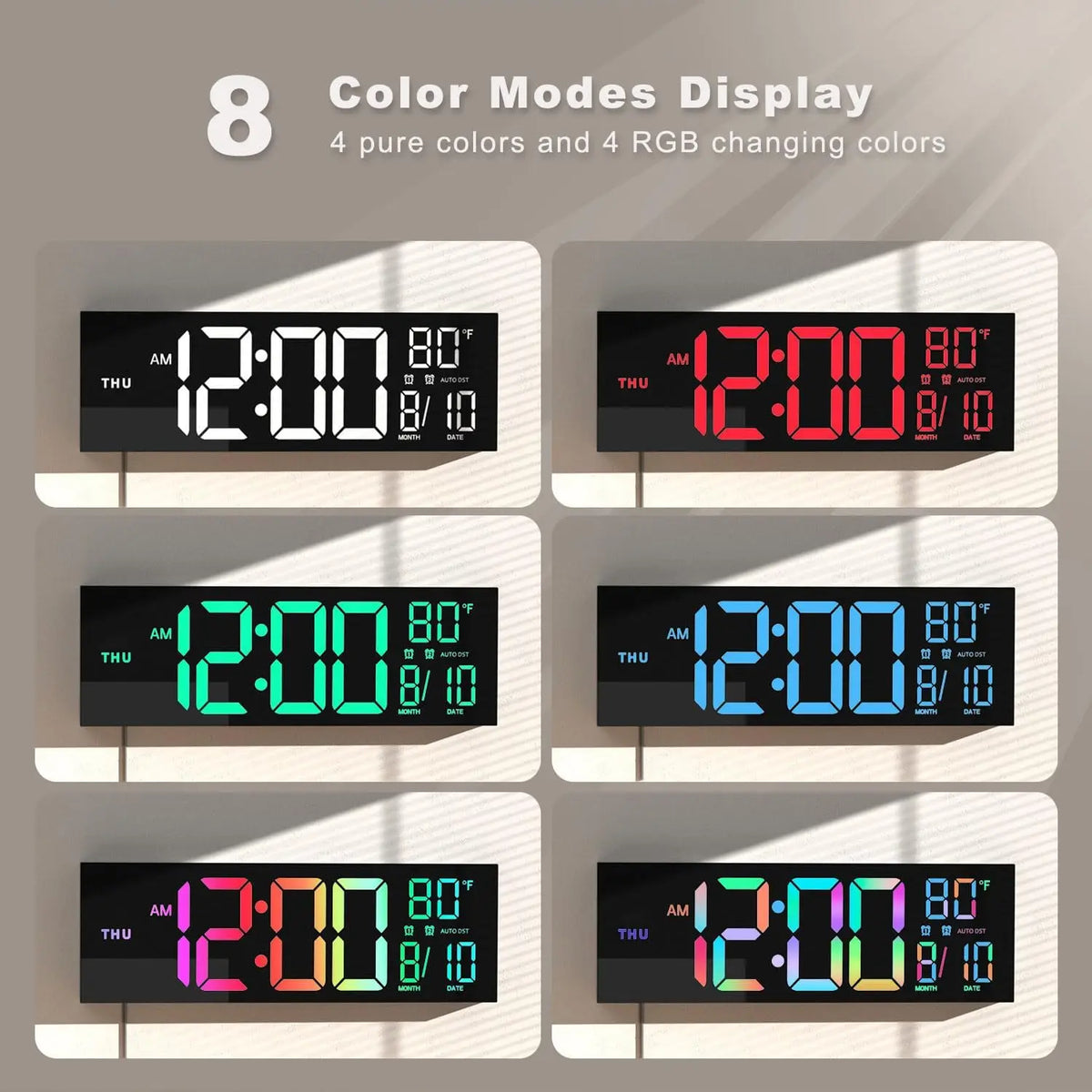 Digital Wall Clock With Remote, Timer, 8 RGB Display, Temperature