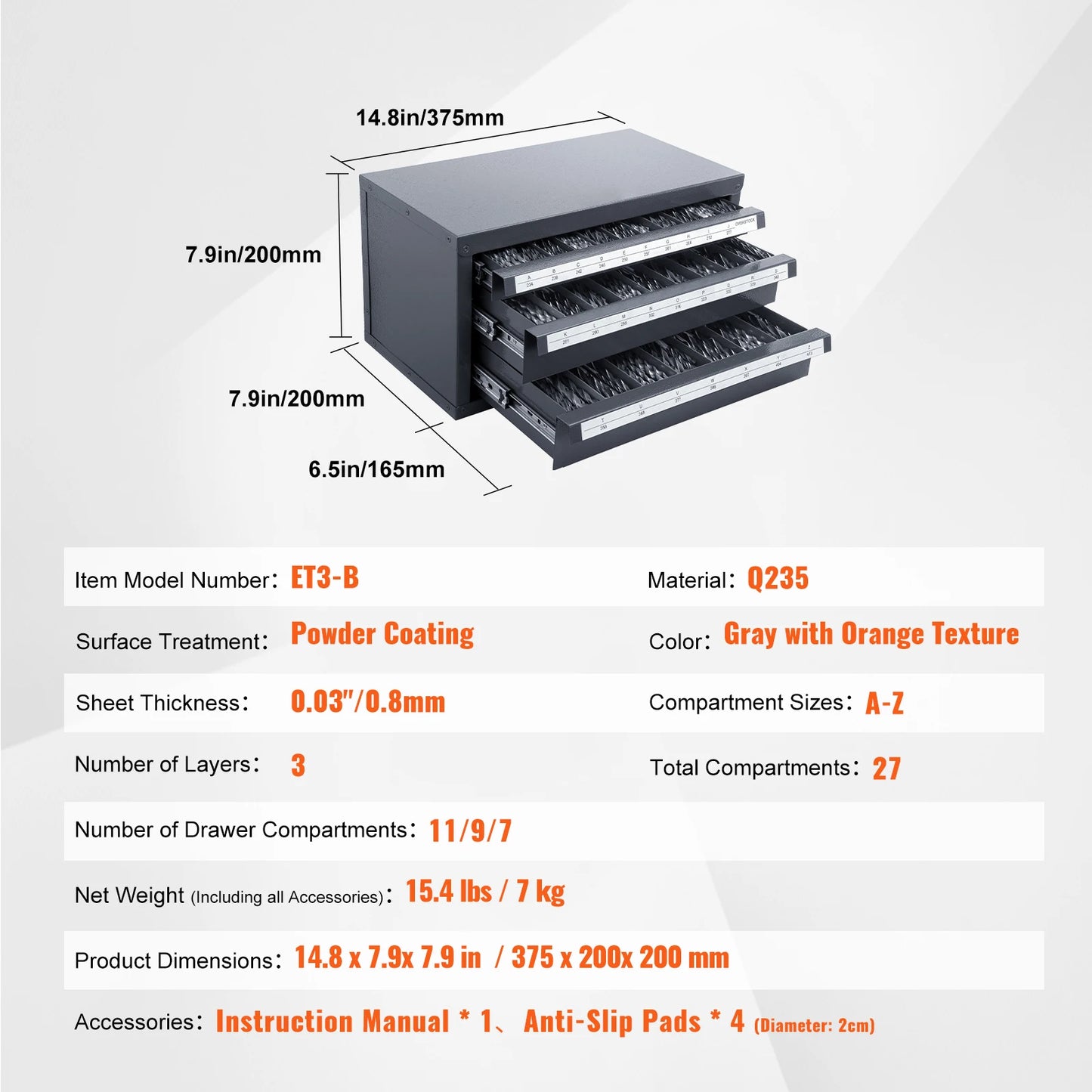 SucceBuy Steel Drill Bit Dispenser Cabinet With Three Drawers