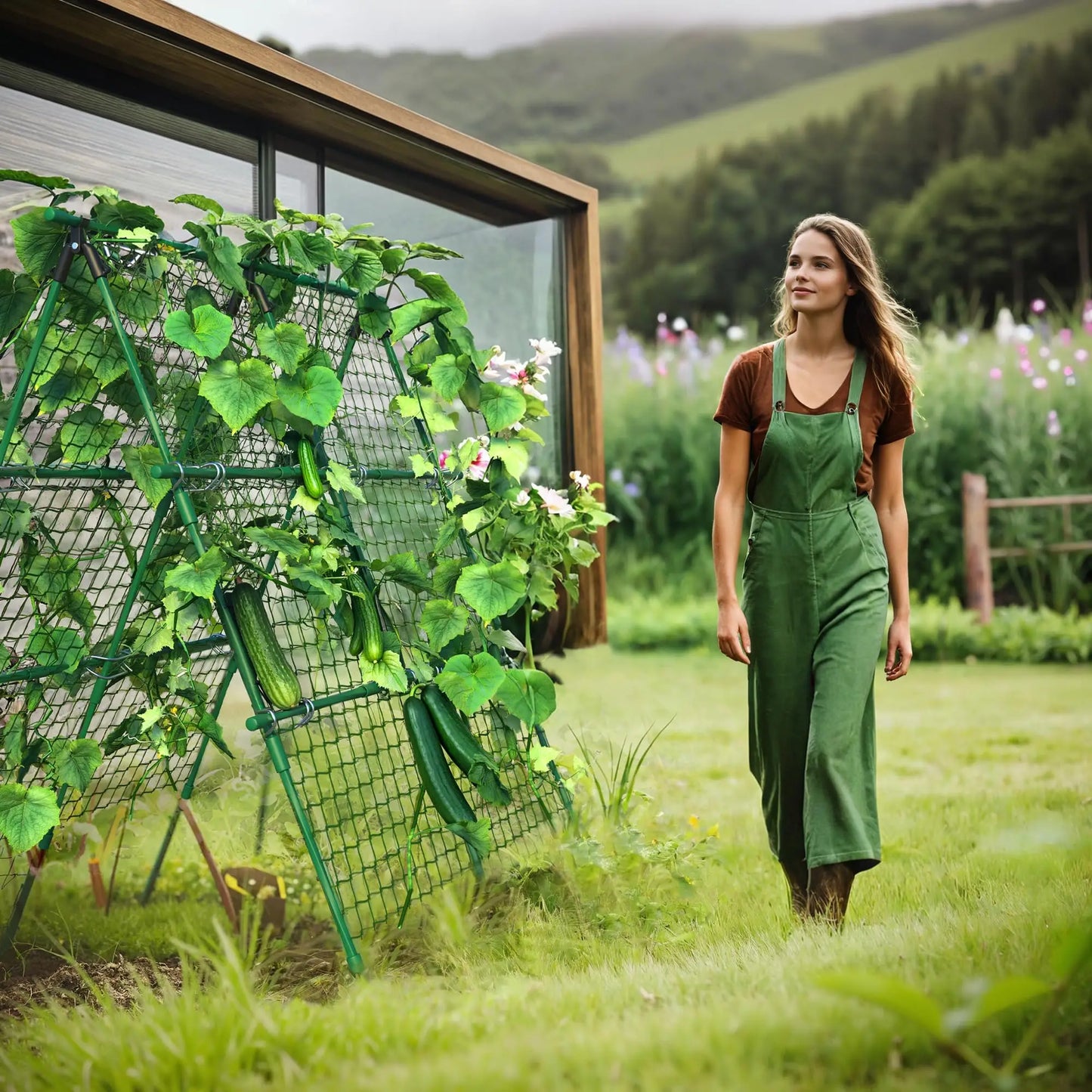 HiMISS Raised Bed Trellis Metal A-Frame Garden Support With Netting