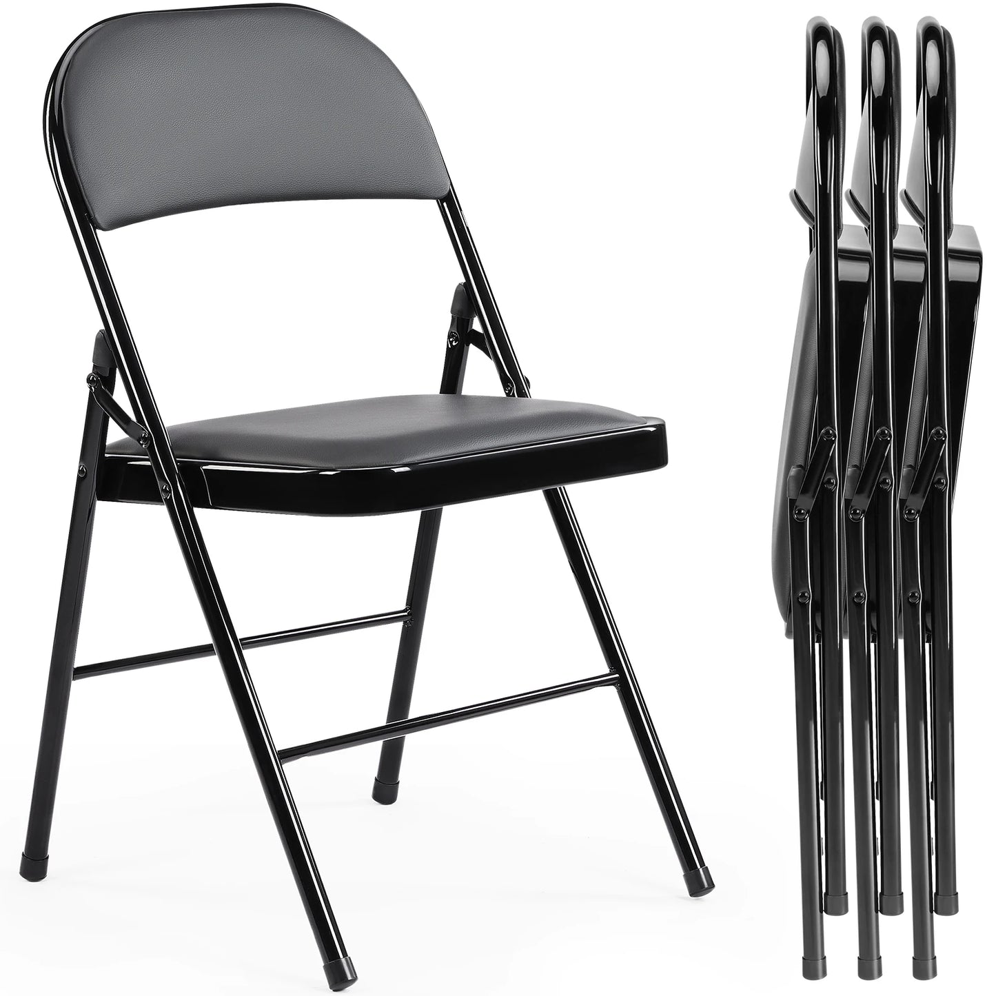 JHK Leather Padded Folding Chairs for Living Room Set of 4