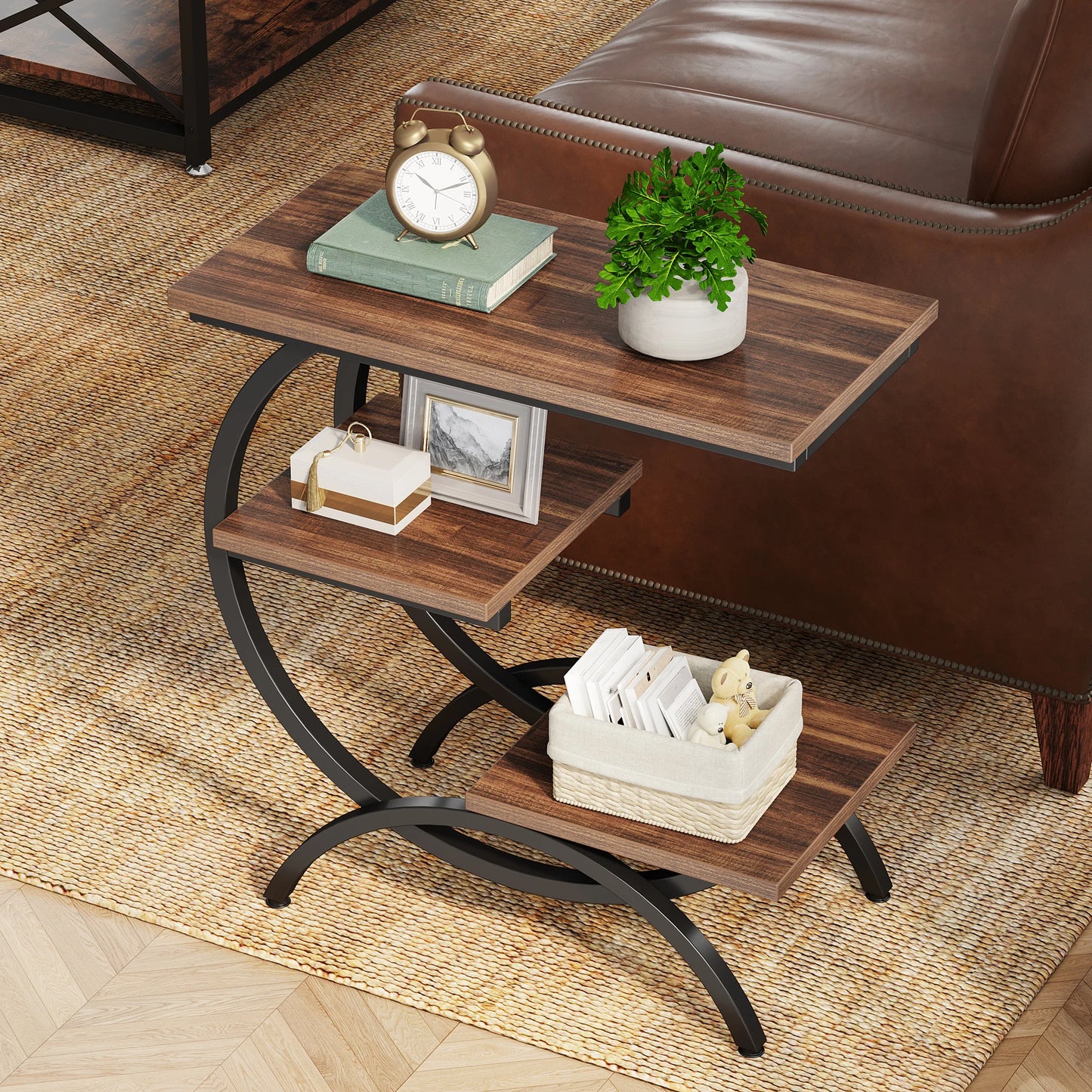 Tribesigns C Shaped End Table Industrial Storage Shelves
