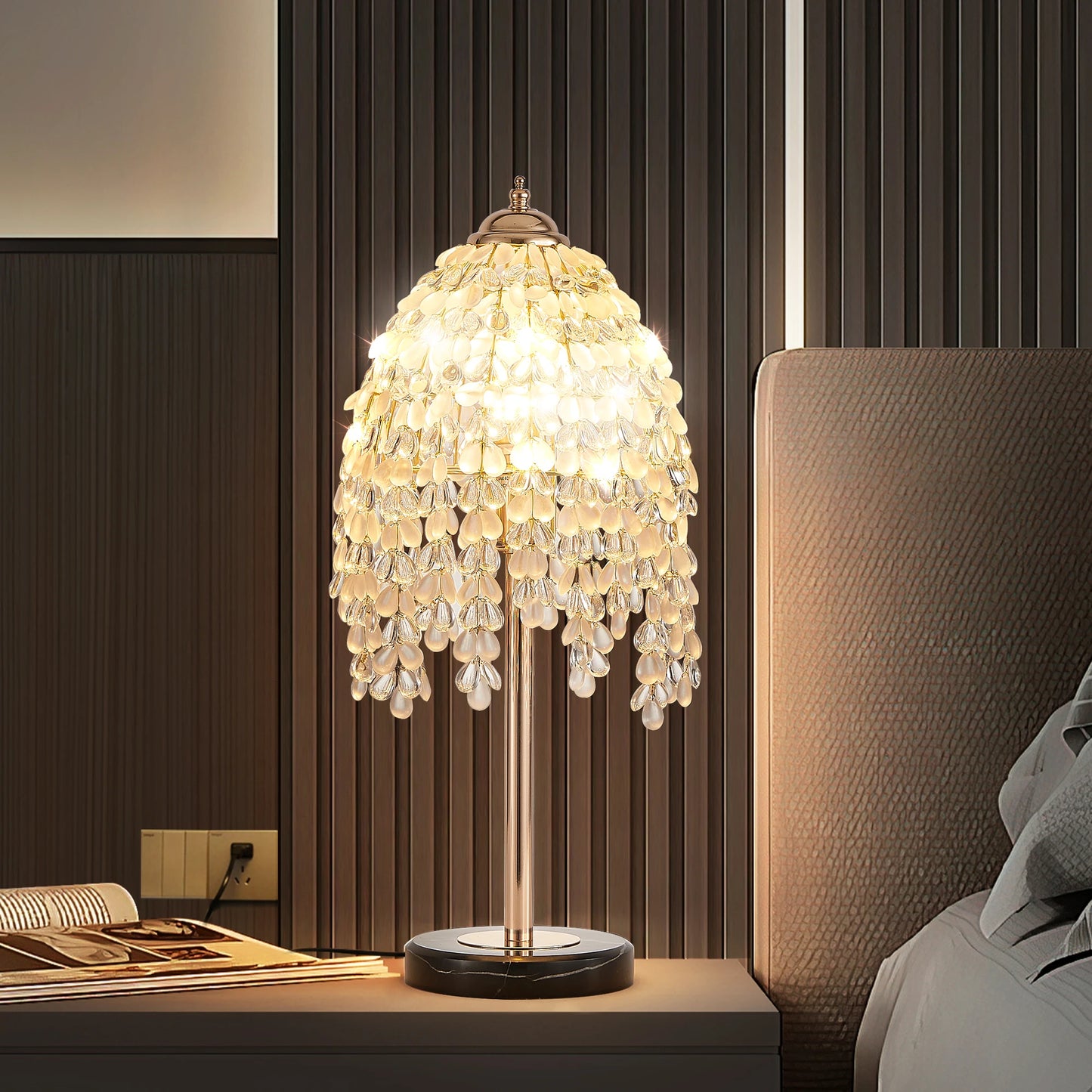 Elegant Crystal Table Lamp With Waterfall Bead Shades