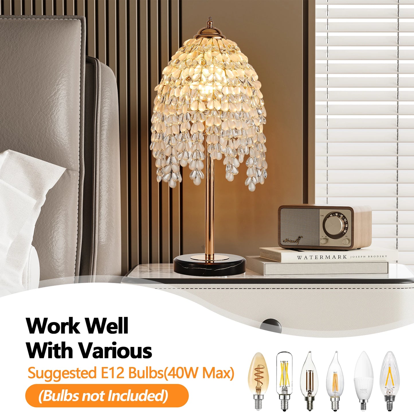 Elegant Crystal Table Lamp With Waterfall Bead Shades