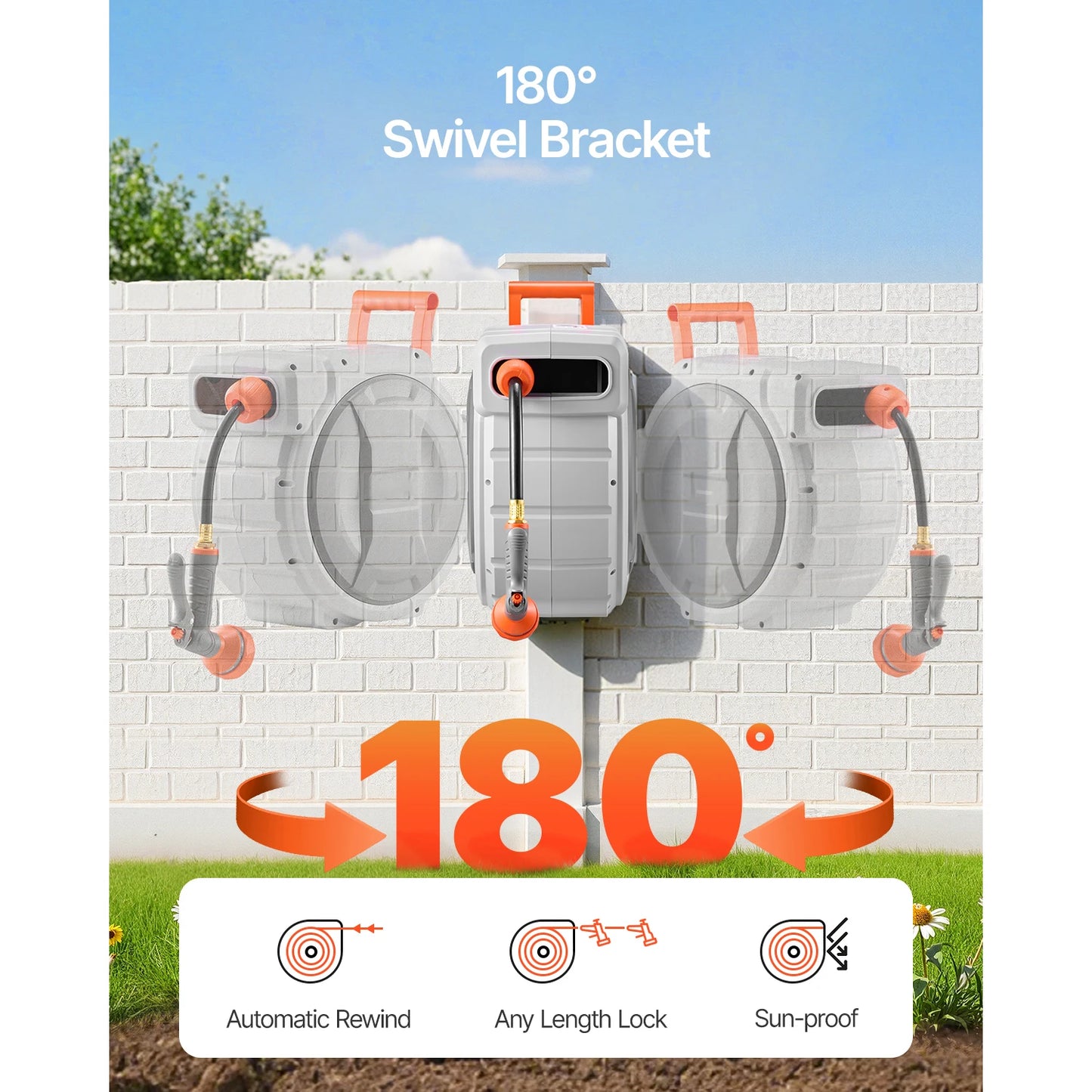 SucceBuy Retractable Garden Hose Reel Wall-Mounted With 9-Pattern Nozzle