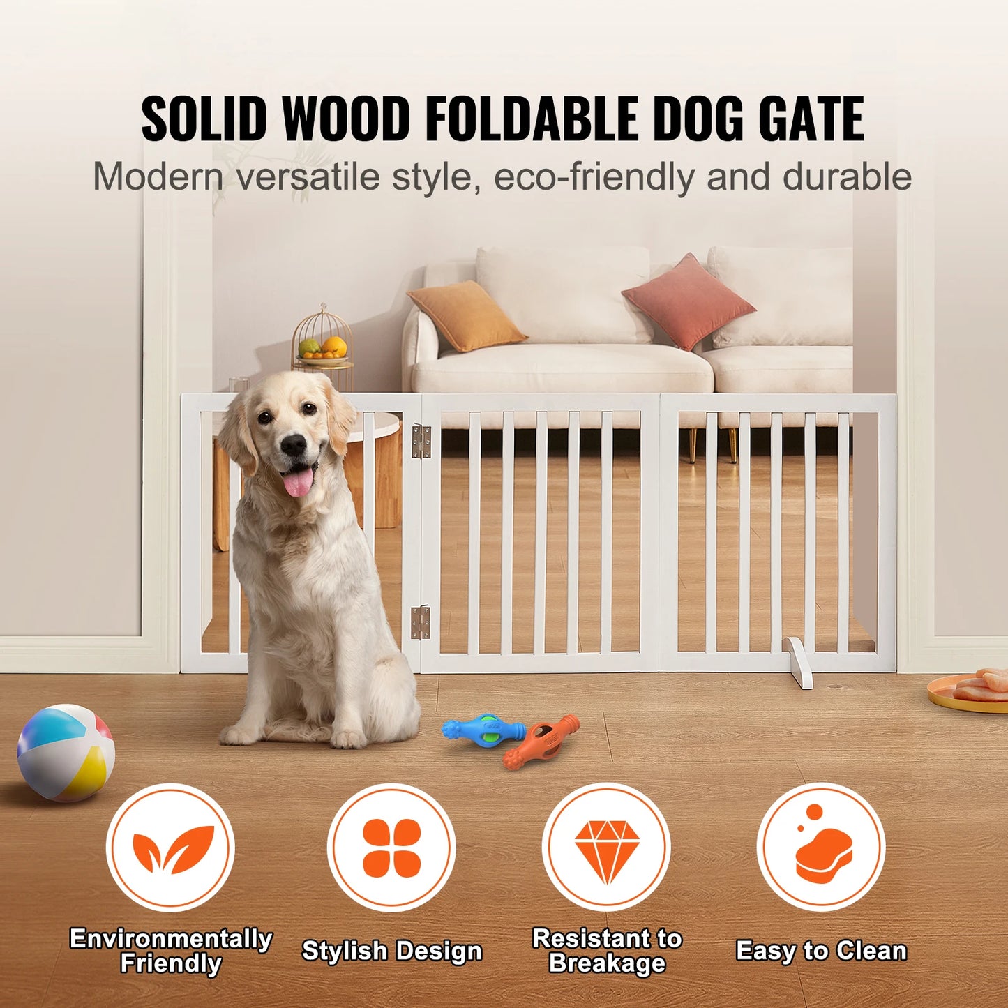 SucceBuy Freestanding Dog Gate, 3-Panel Foldable Pet Barrier