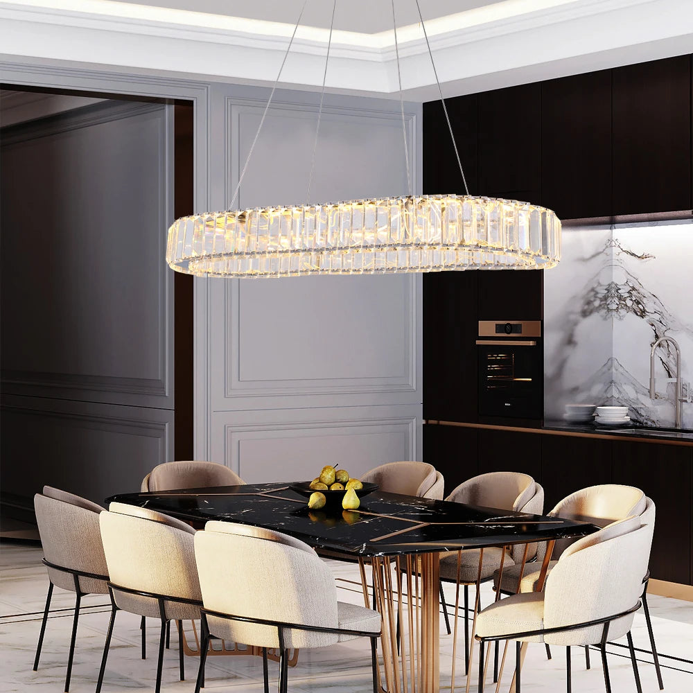 VETRULUS Modern Luxury Crystal Oval Led Chandelier Ceiling Light