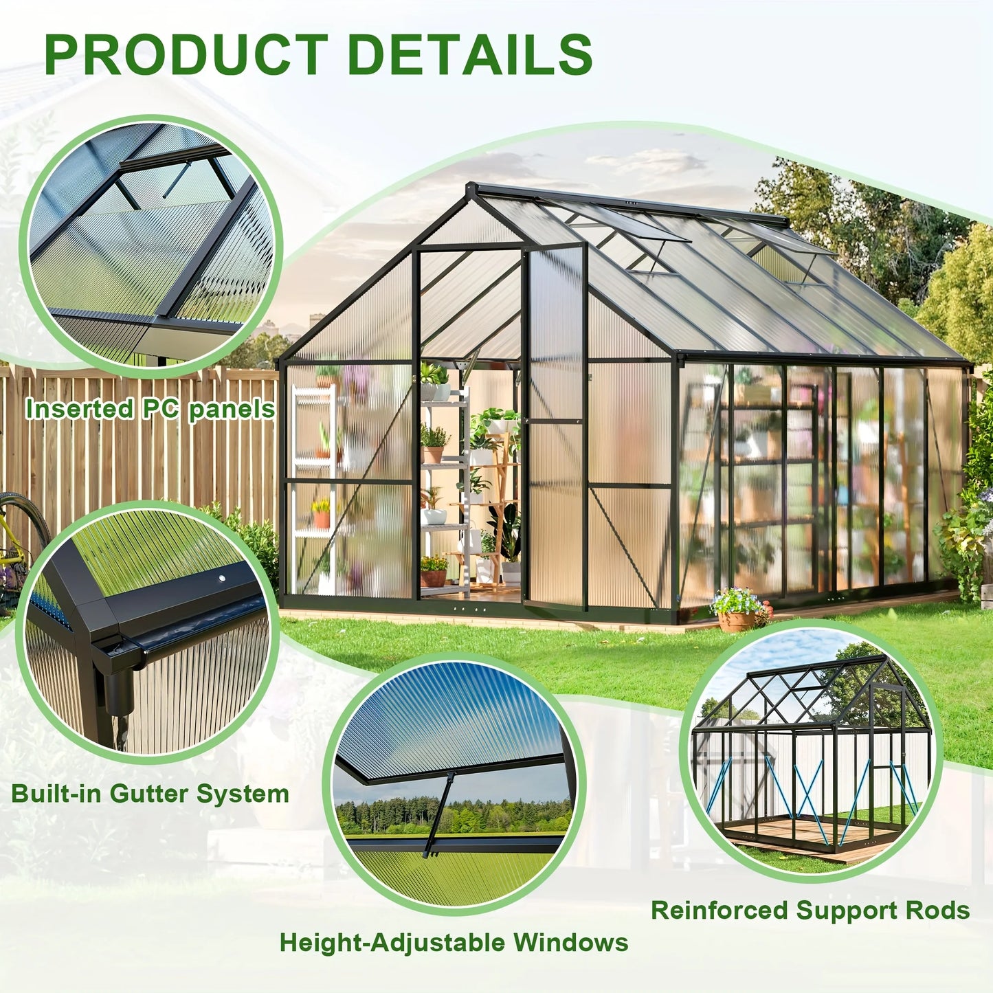VIWAT Polycarbonate Greenhouse Panels With Aluminum Frame