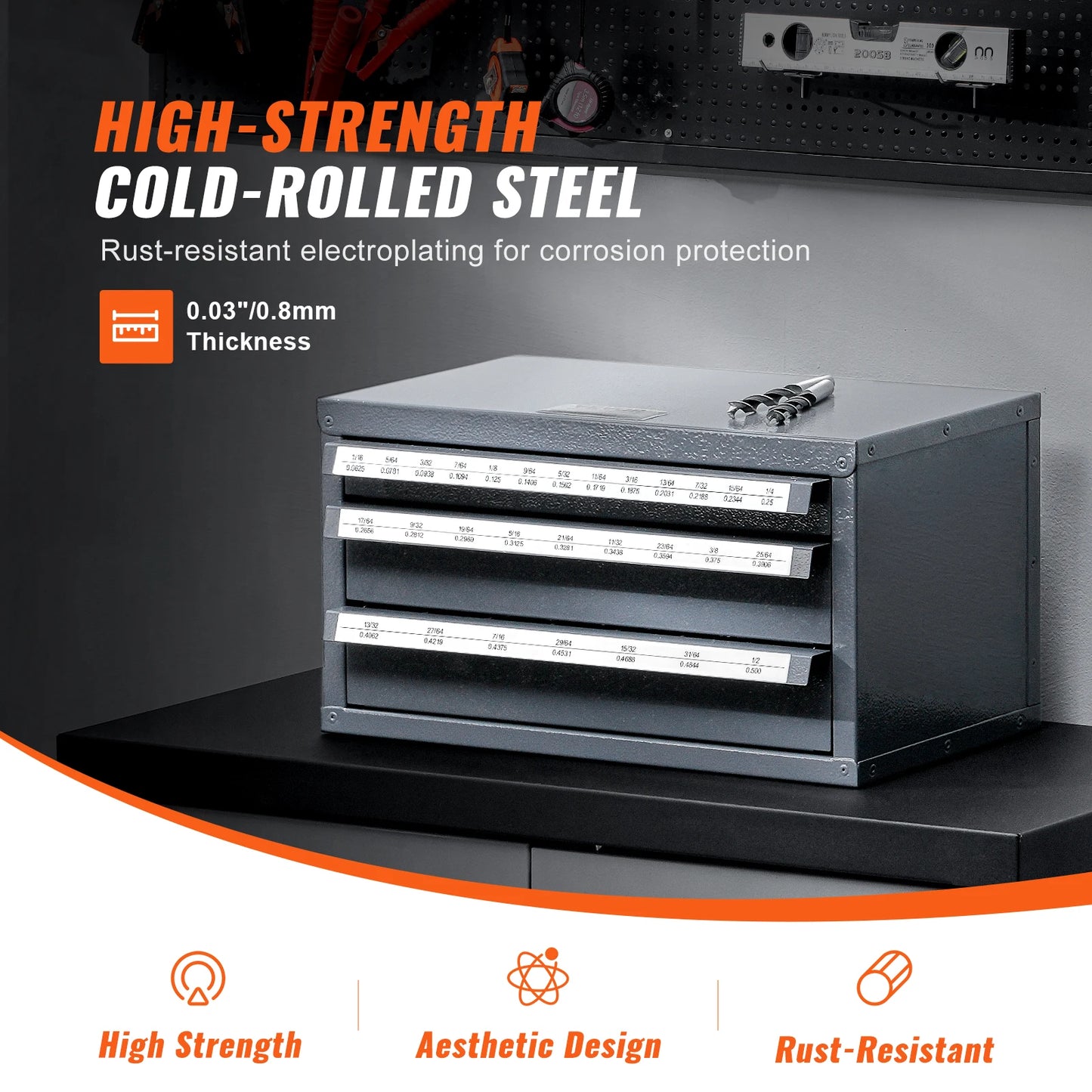 SucceBuy Steel Drill Bit Dispenser Cabinet With Three Drawers