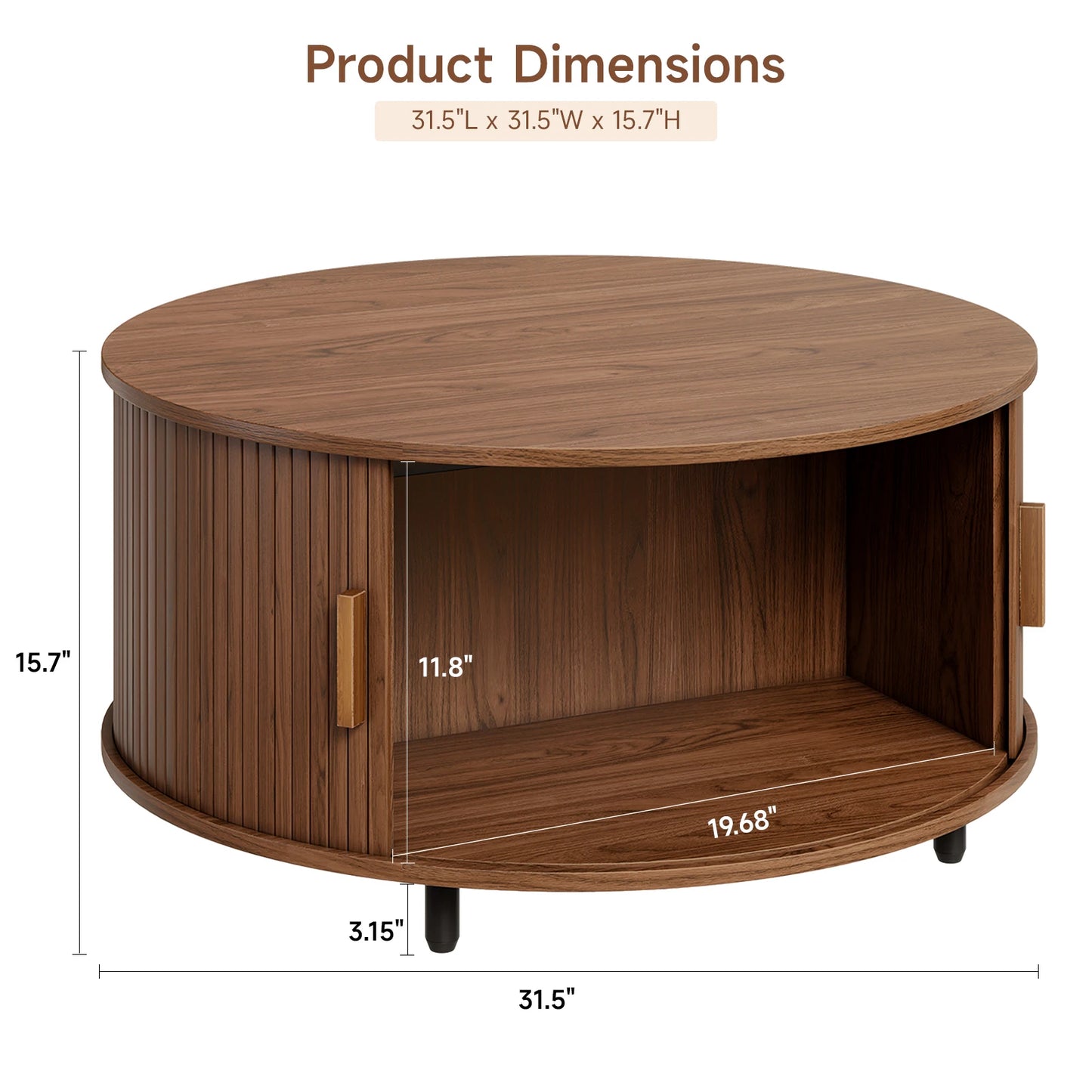 ONBRILL Round Coffee Table With Storage And Sliding Door