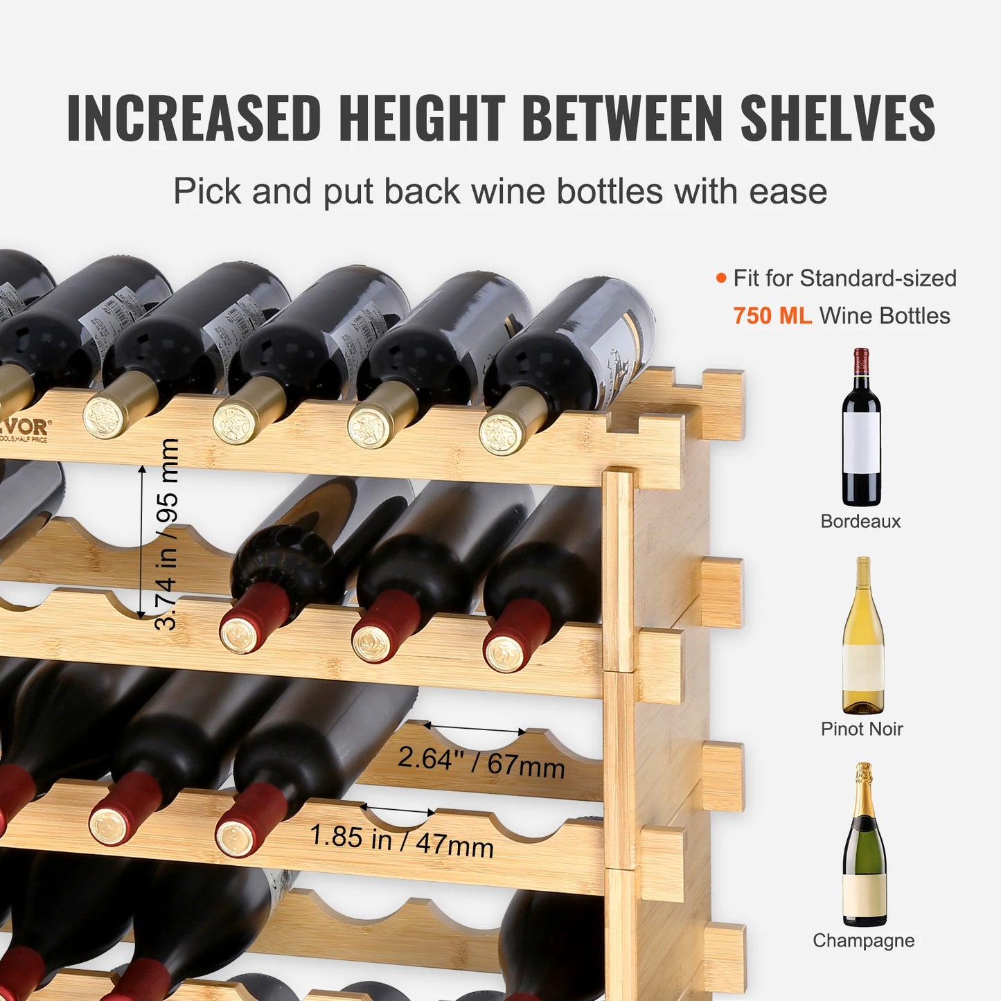 SucceBuy Bamboo Eight-Tier Stackable Wine Rack