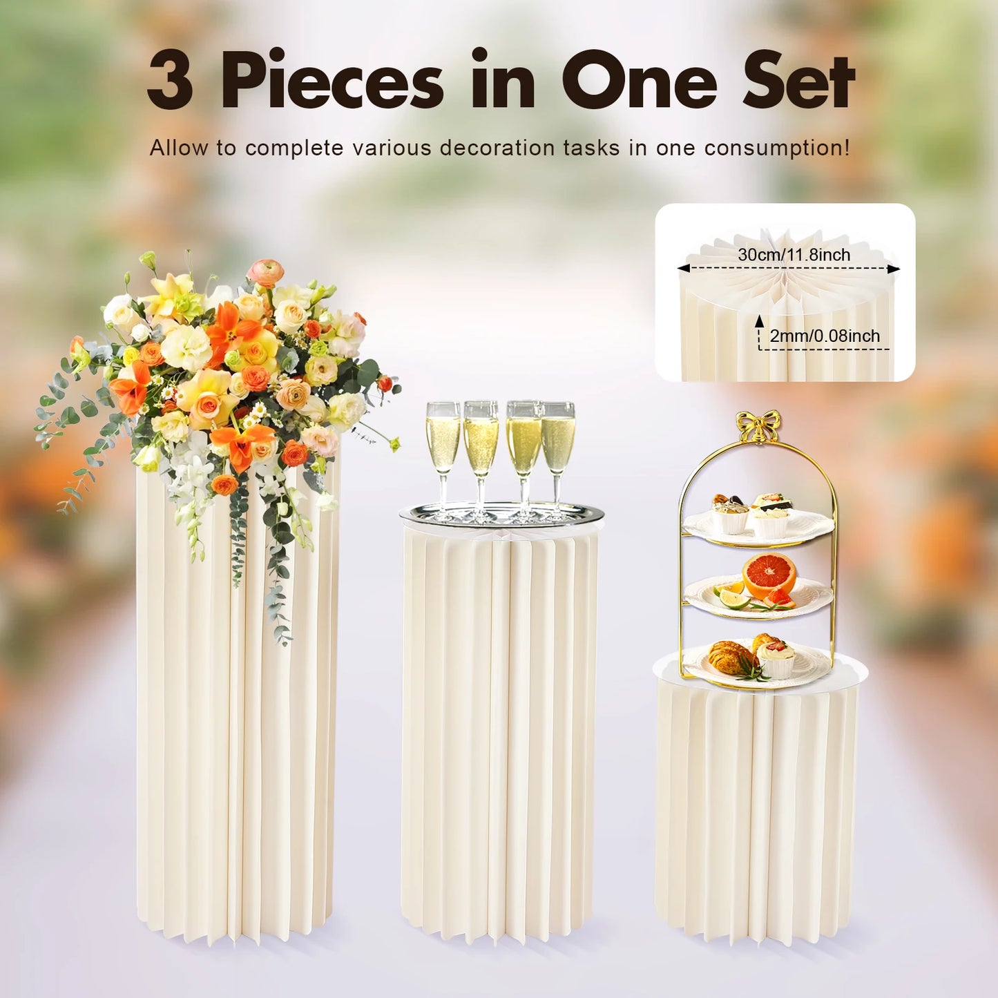 3PCS Foldable Cardboard Flower Stand Centerpiece Set For Weddings