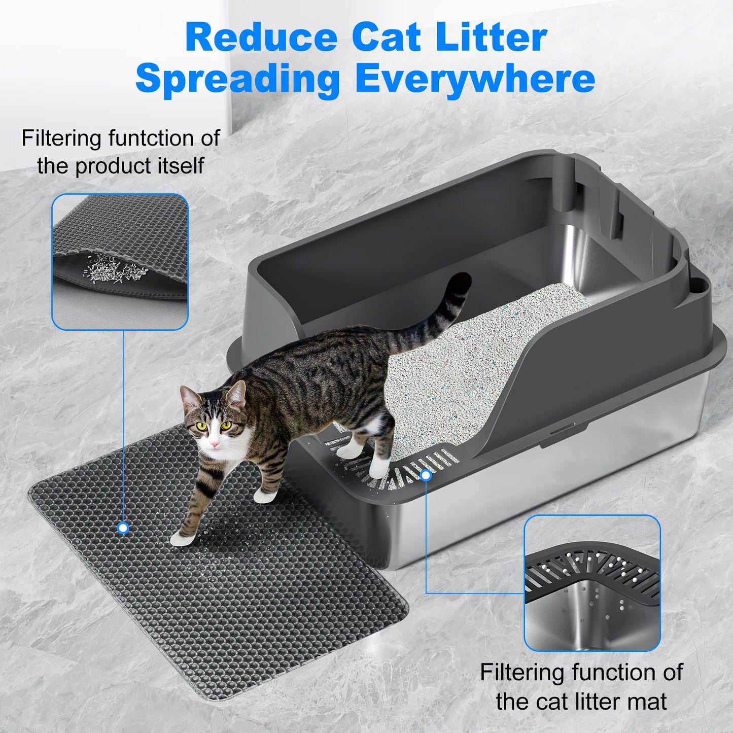 Stainless Steel Cat Litter Box Splash-Proof Leak-Proof