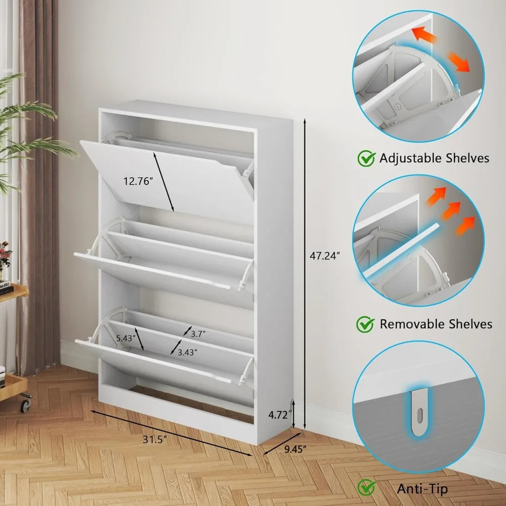 3 Drawer Flip Shoe Cabinet For Entryway And Hallway